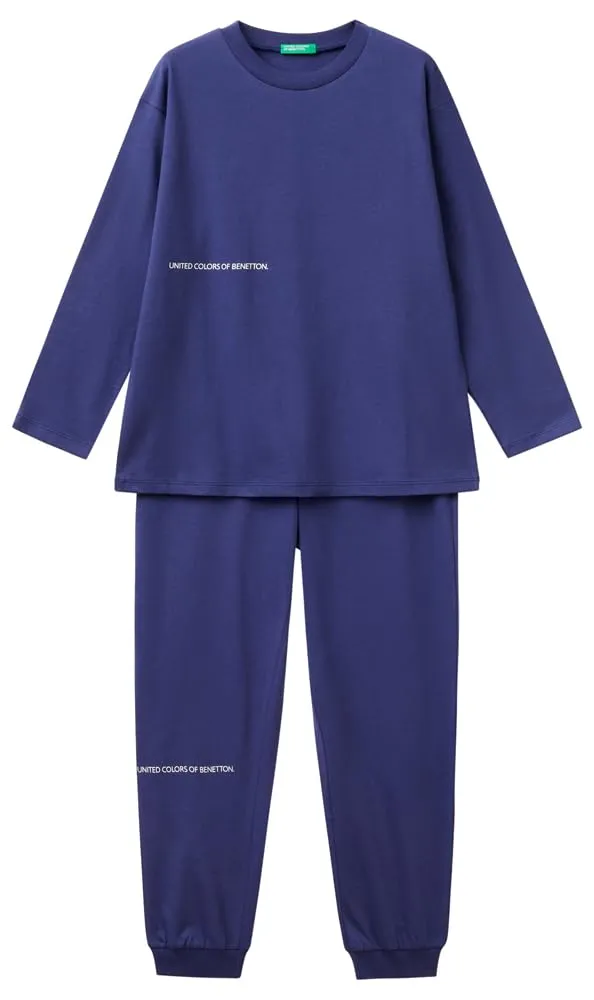 United Colors of Benetton Pig (Maglia+Pant) Set Pigiama Blu Bambino