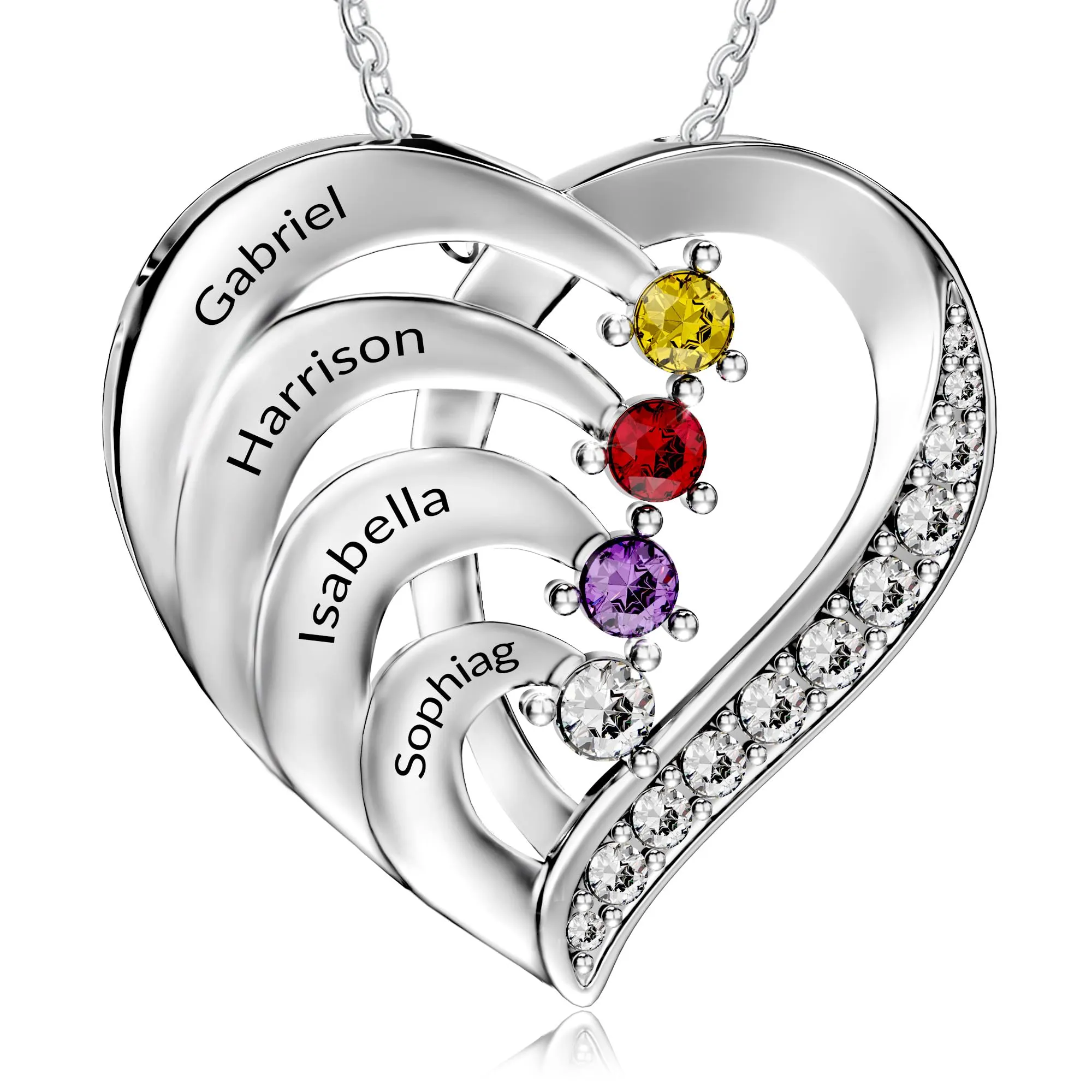 Collana Personalizzata Con Ciondolo Cuore Per Mamma | Incisione Nomi E Pietra Portafortuna | Regalo Festa Della Mamma, Compleanno