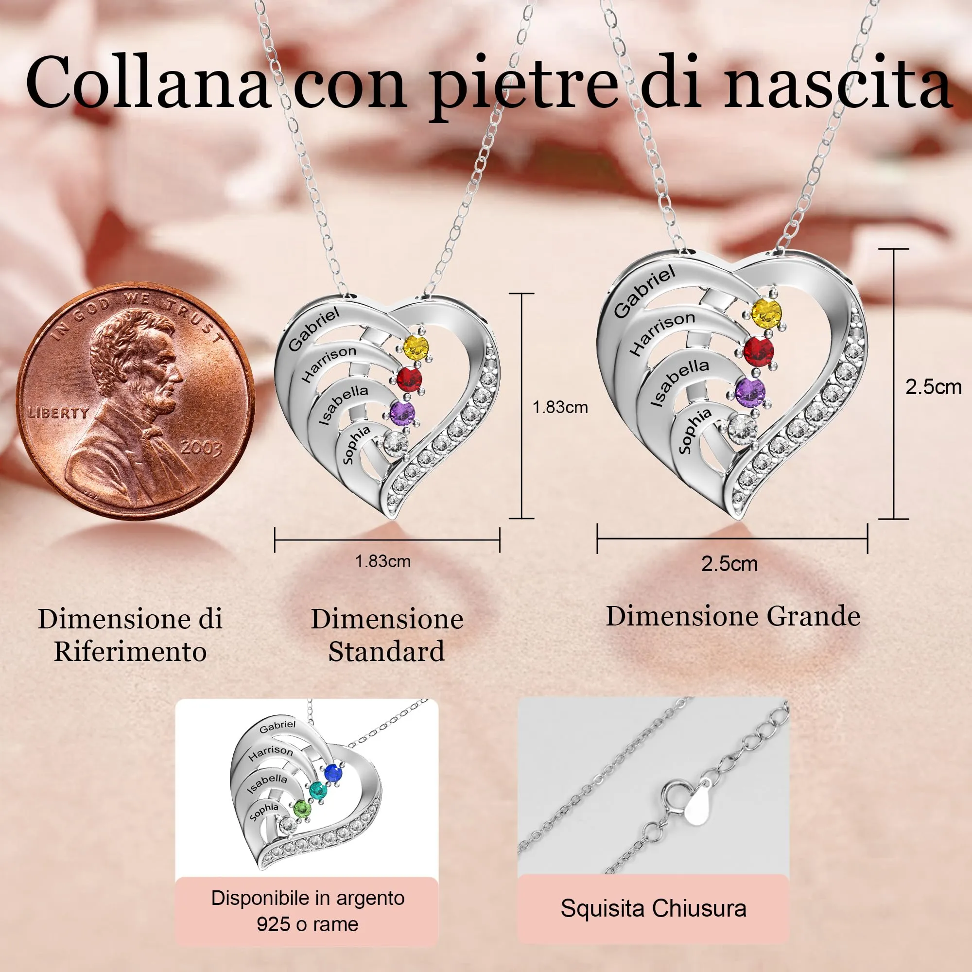 Collana Personalizzata Con Ciondolo Cuore E Nome – In Argento Con Pietra Nascita – Regalo Per Donna, Mamma, Fidanzata – Festa Della Mamma, Natale, San Valentino - 2