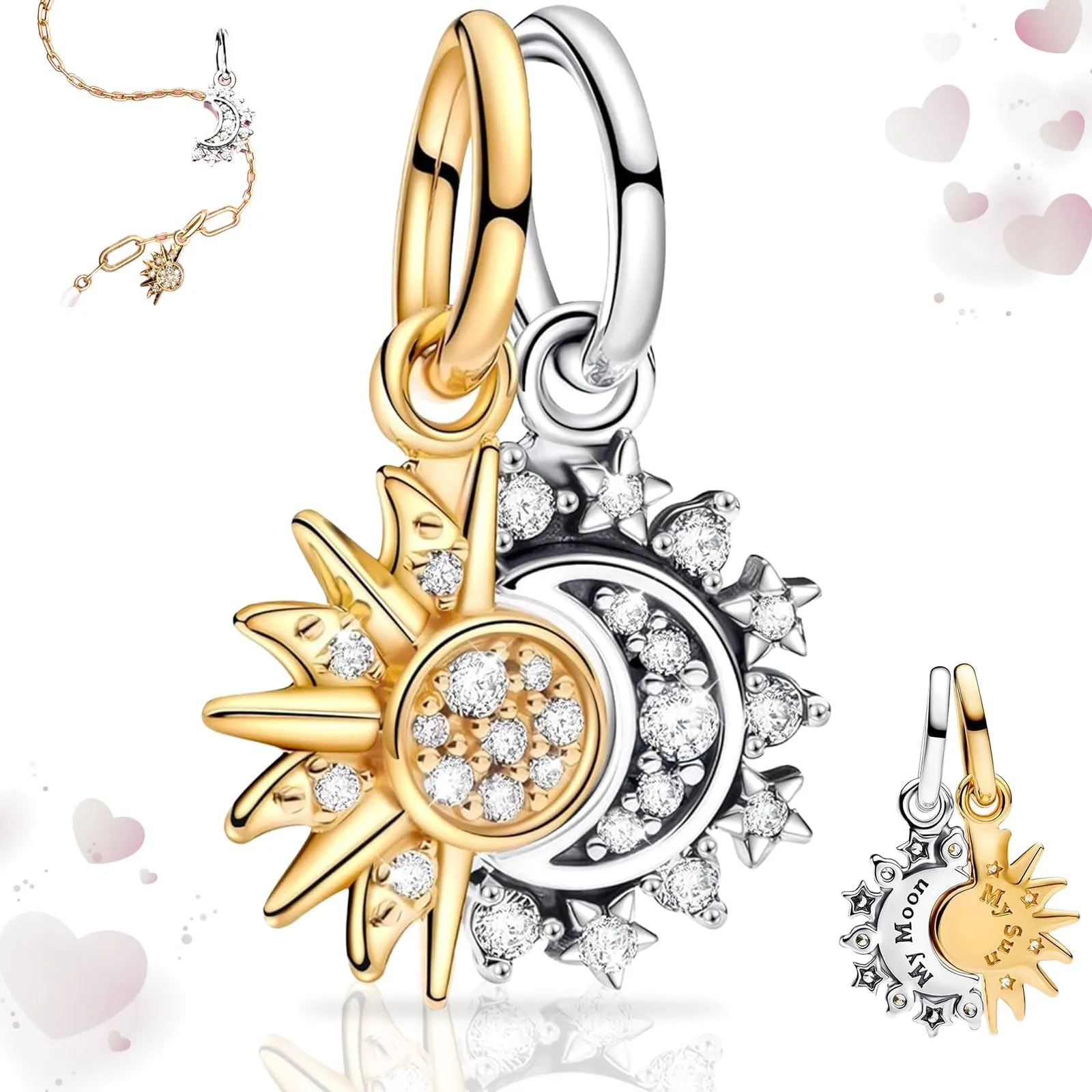SoundZero Charm Sole Luna in Argento Sterling 925