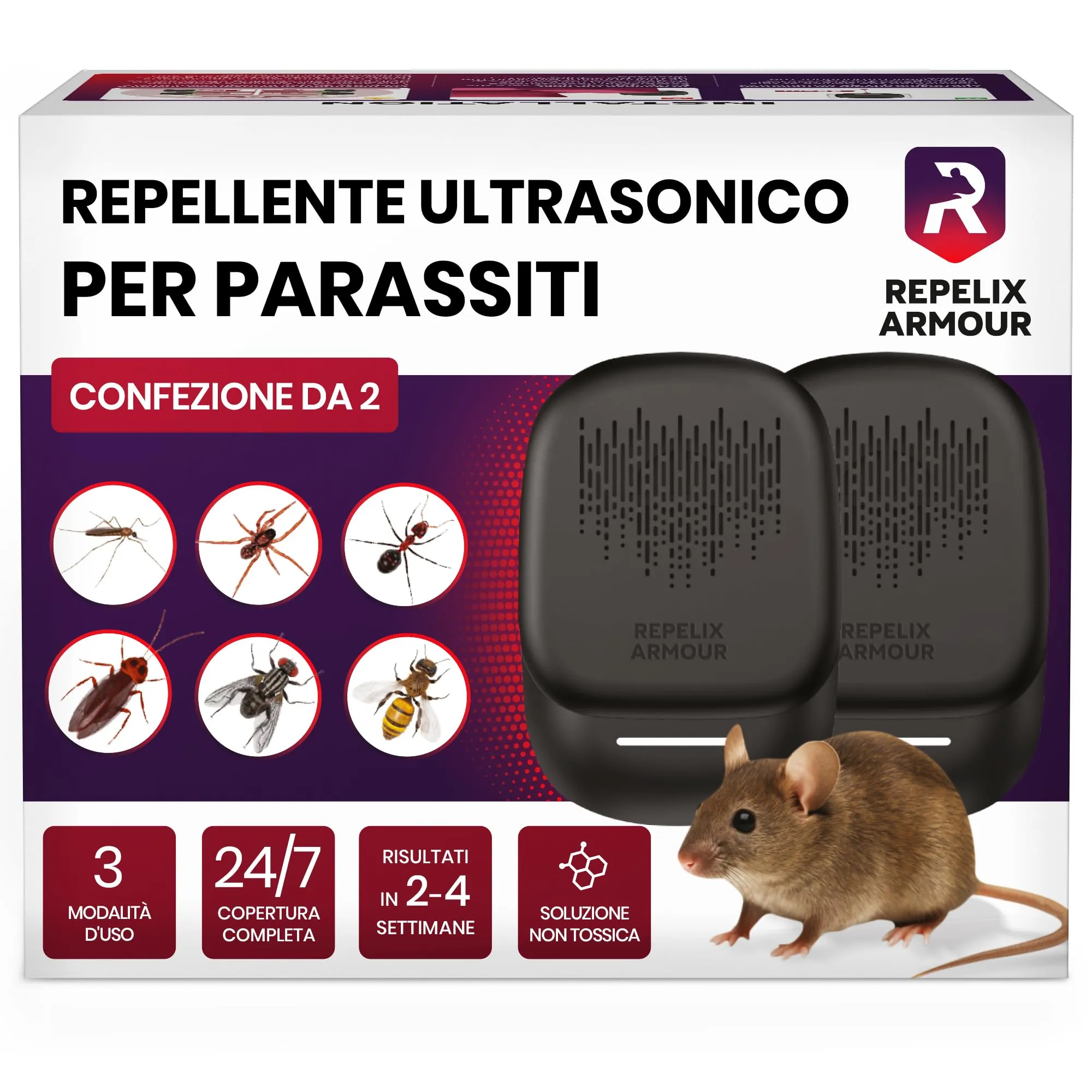 REPELIX ARMOUR Repellente Ultrasuoni Parassiti Interno - Confezione da 2