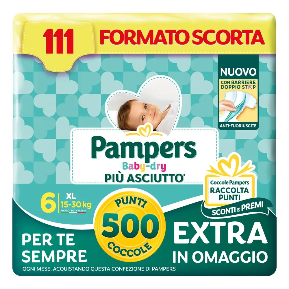 Pampers Baby Dry XL, Taglia 6 (15-30 kg), 111 pannolini