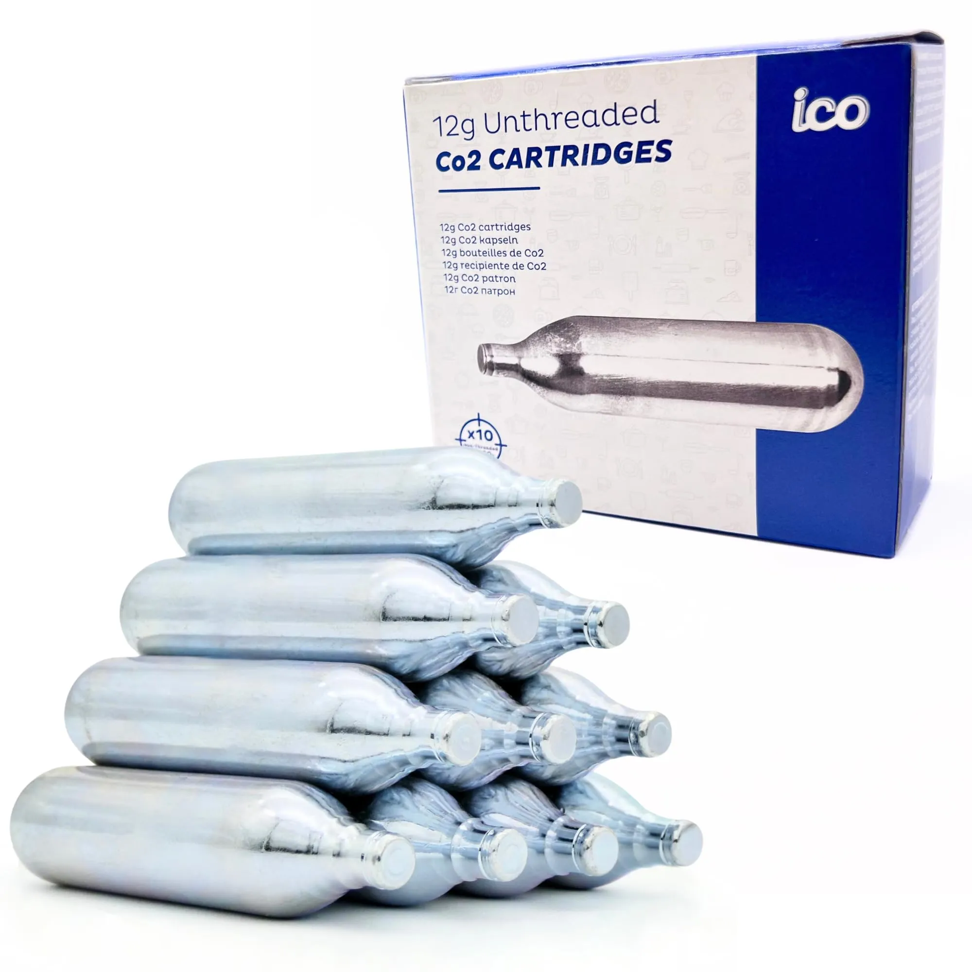 ICO 10 Cartucce CO2 12g Non Filettate per Pistole Softair e Paintball