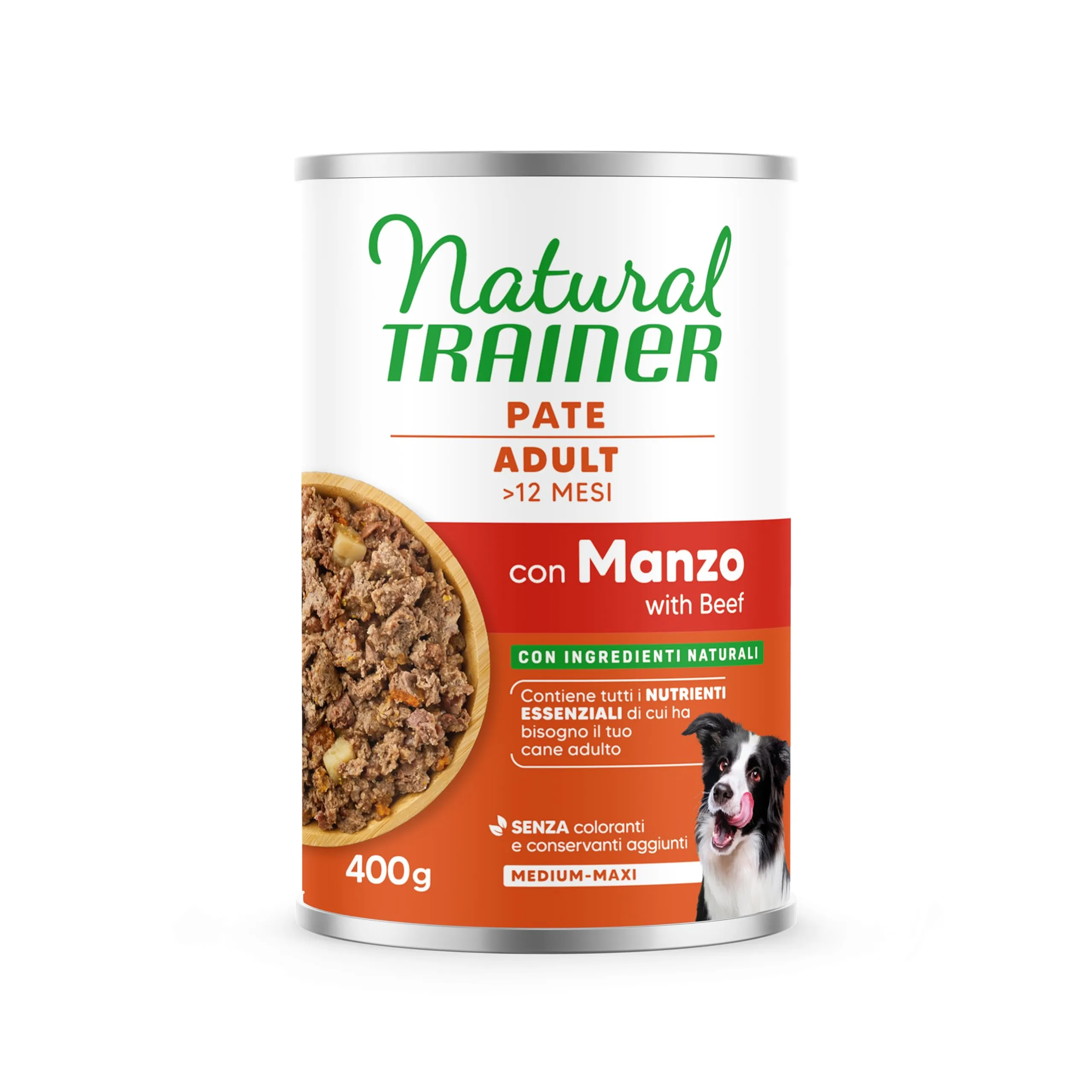 Natural Trainer Medium-Maxi Paté con Manzo - Alimento Umido per Cani Adulti