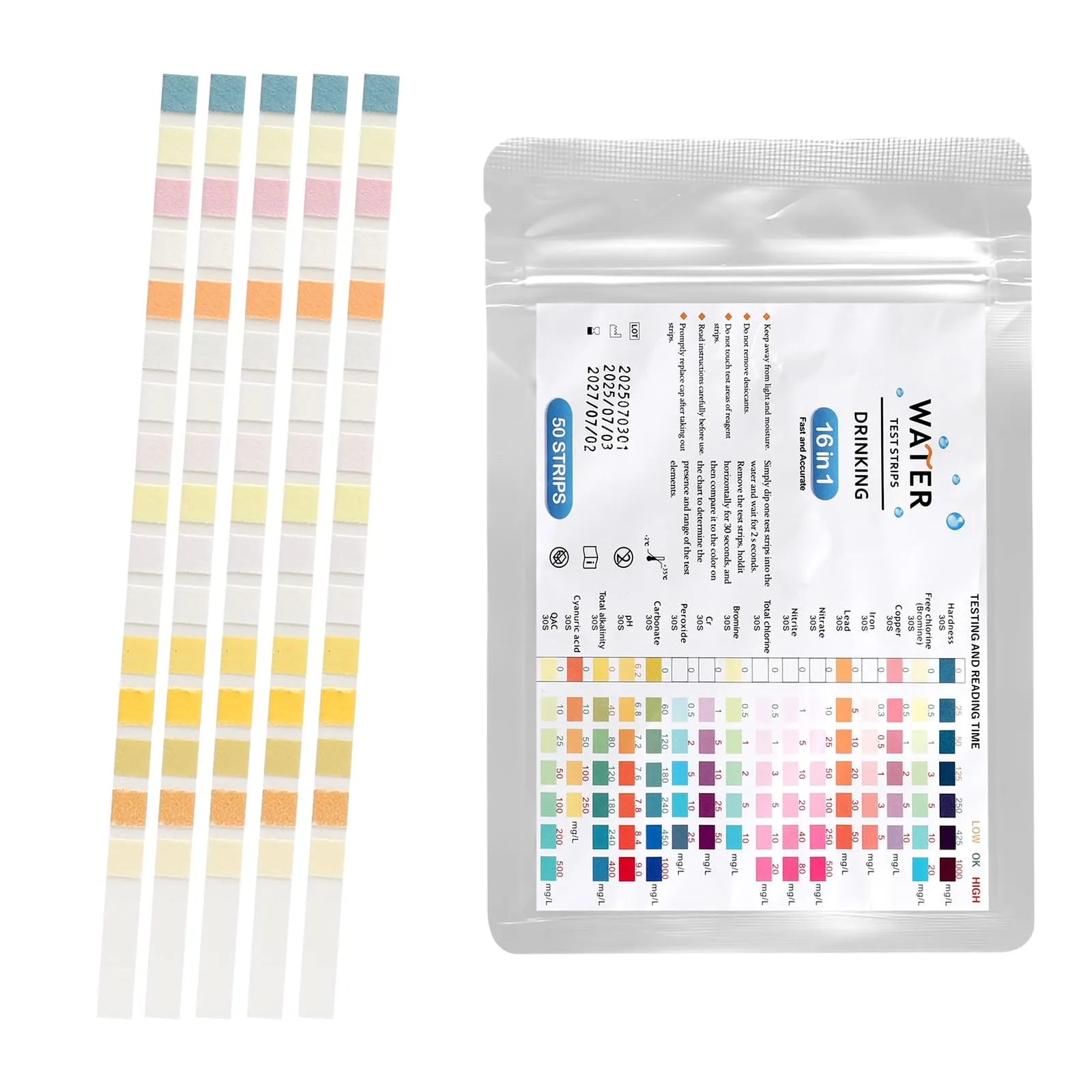 APOMOONS 50 Strisce Reattive per Test Acqua Potabile 16 in 1