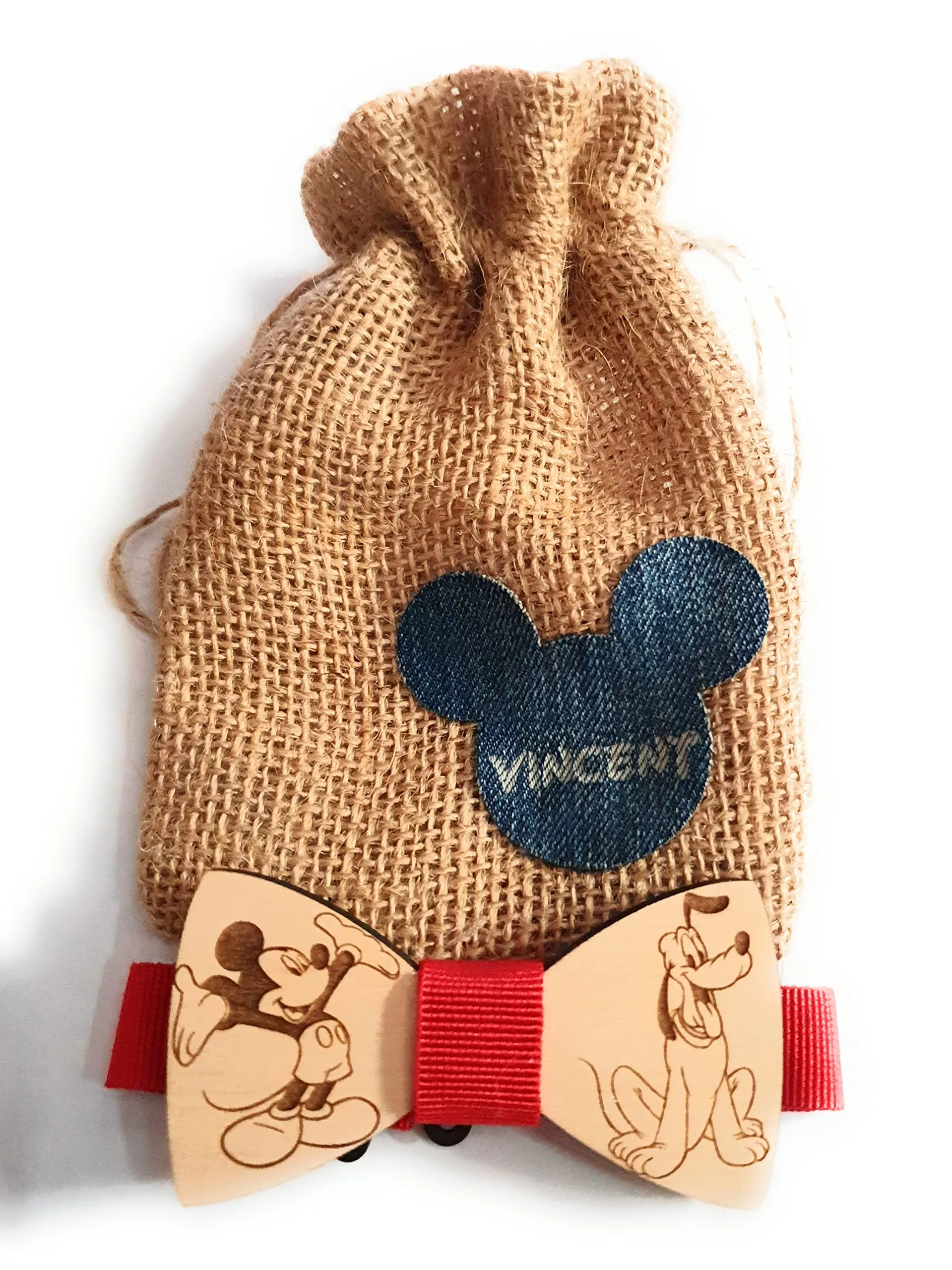 Papillon in Legno Personalizzato Topolino e Pluto - Eleganza Disney per Ogni Occasione