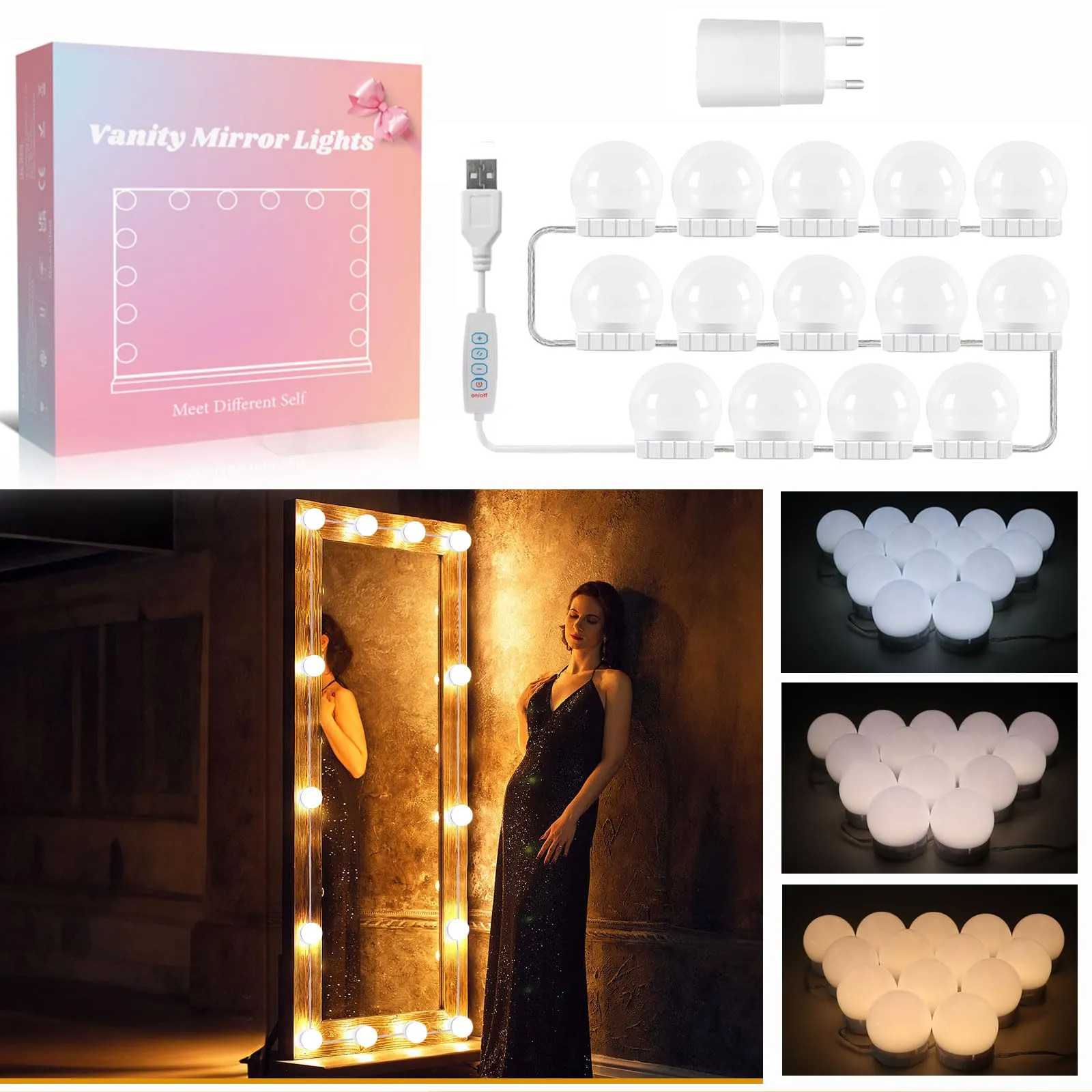 Akynite Luci da Specchio Hollywood con 14 Lampadine LED Dimmerabili