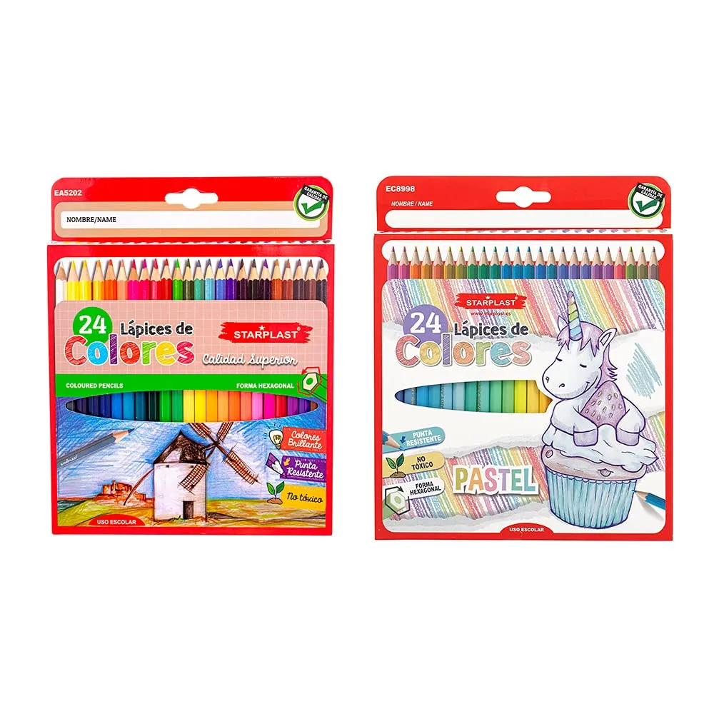 Starplast - Set di 48 matite colorate, basiche e pastello, per disegno artistico e scolastico
