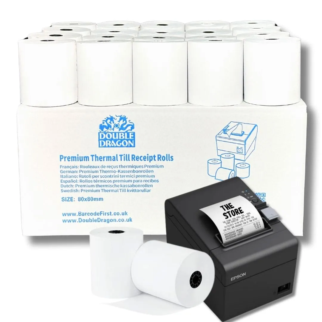 Double Dragon Rullo di Ricevuta Termica Premium 80x80mm - Pacco da 20
