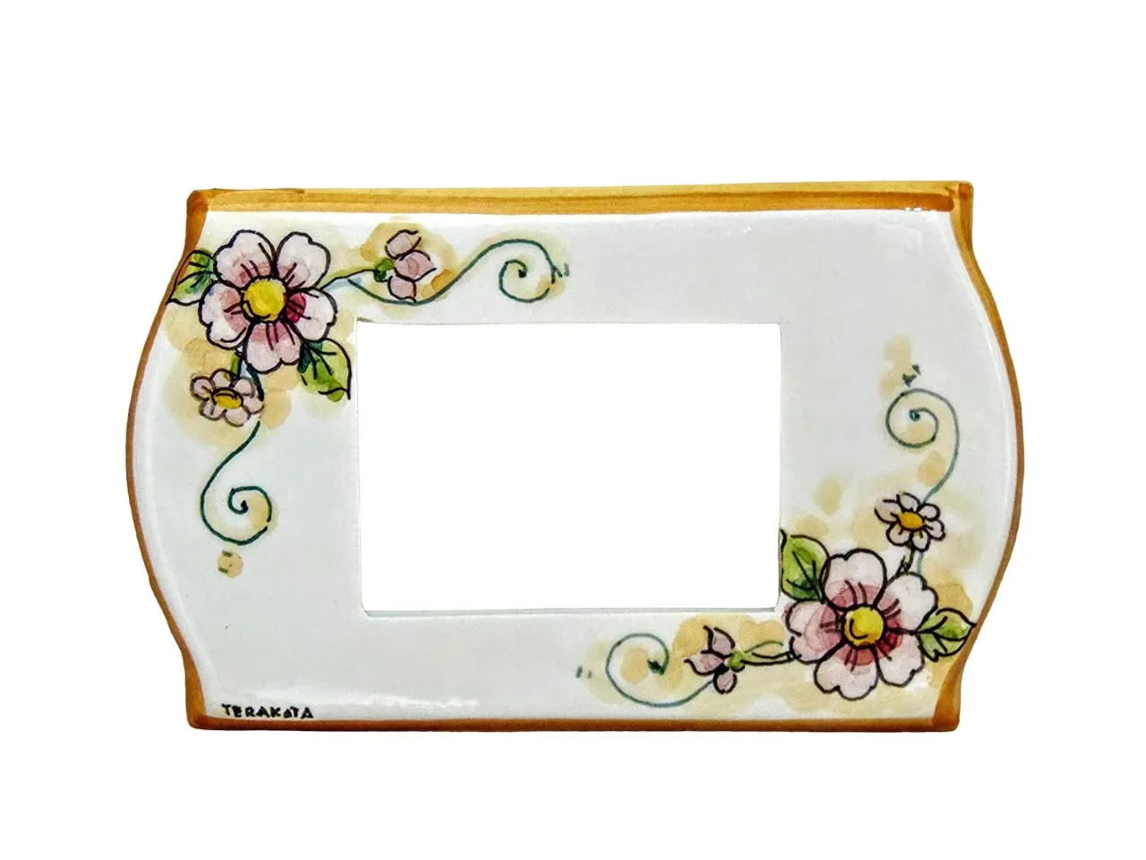 TERAKOTA CERAMICHE - copri interruttore ceramica siciliana "Compatibile con/Sostituzione per" brand Bticino, Vimar, Gewiss, Ave. decoro "pink flowers"