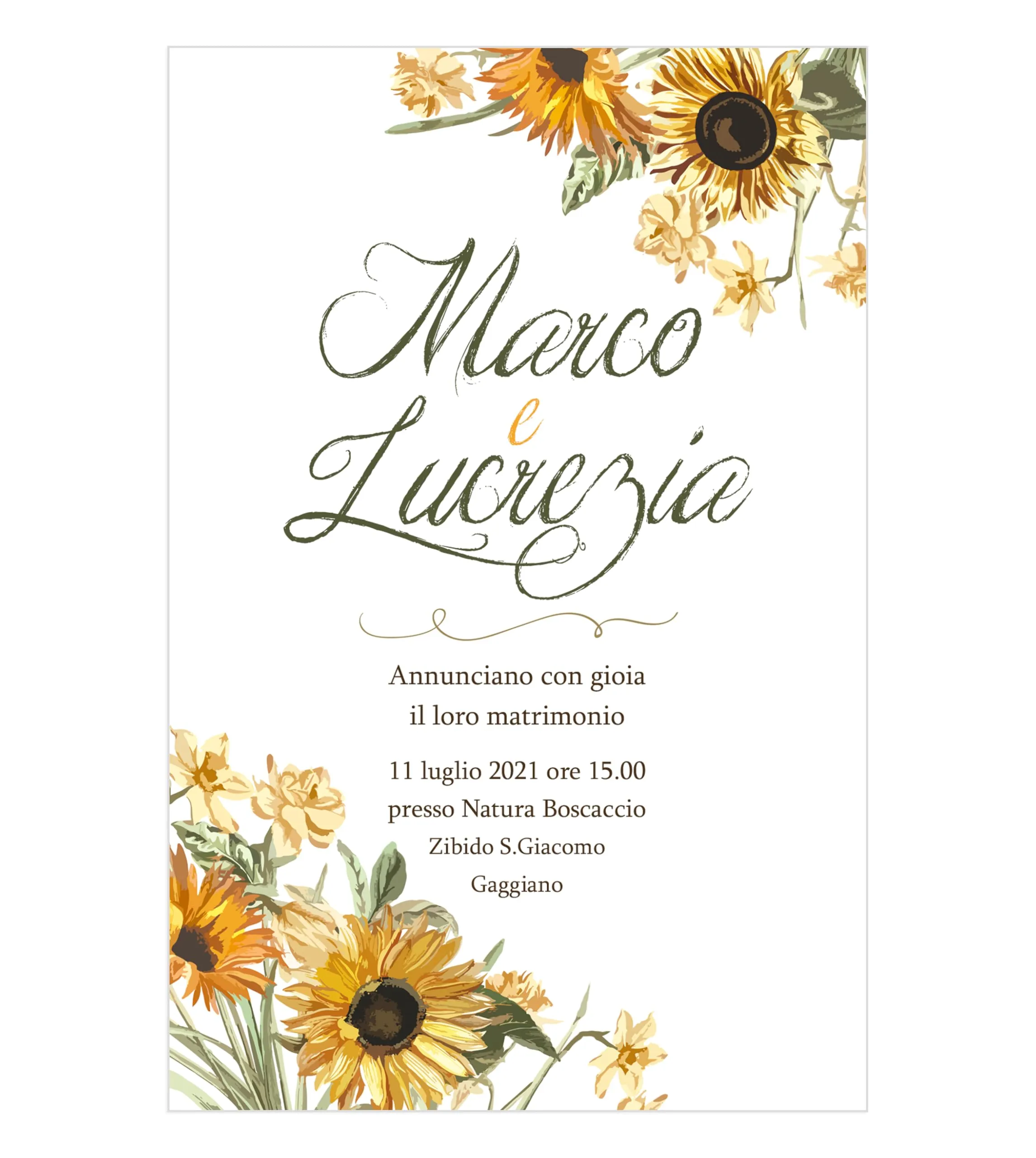 Partecipazioni Matrimonio Personalizzate Girasole - Inviti Nozze (Set da 10)