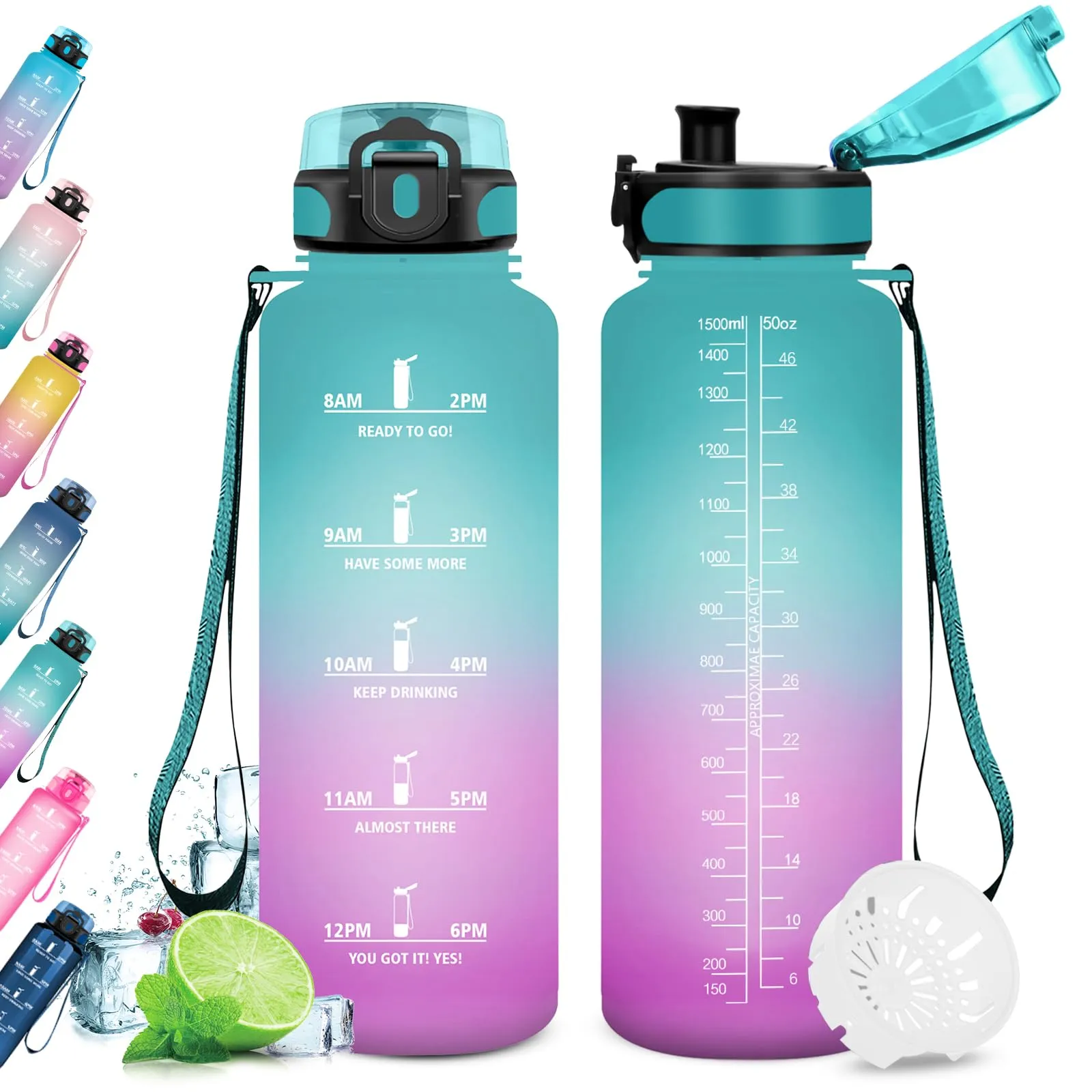 KollyKolla Borraccia Motivazionale 1.5 Litri con Indicatore Orario