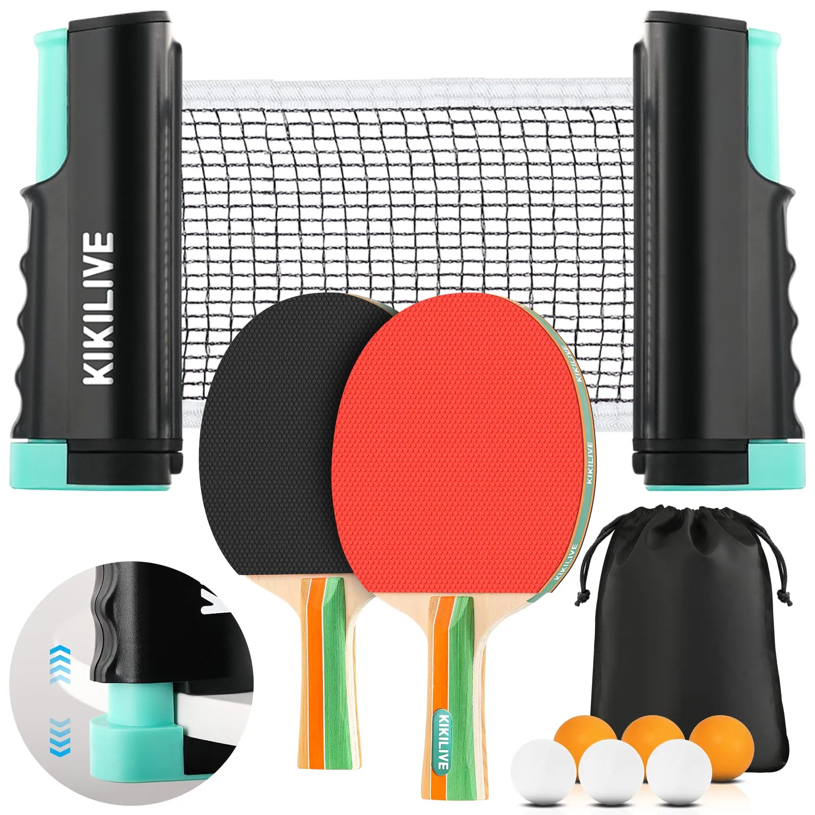 KIKILIVE Set Ping Pong Portatile: Divertimento Ovunque Tu Sia