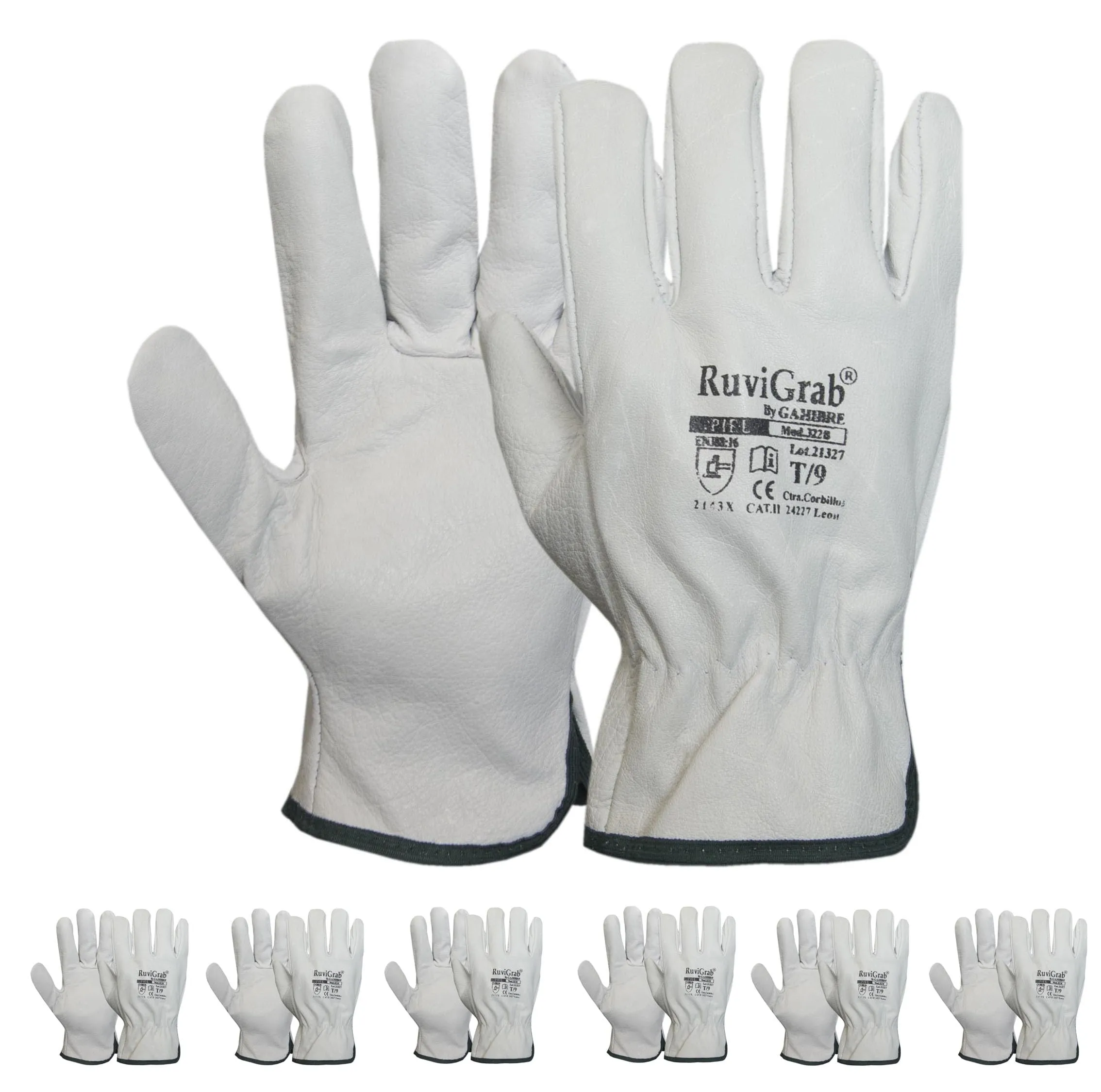 Ruvigrab - Guanti da Lavoro in Pelle - Confezione da 12 Paia