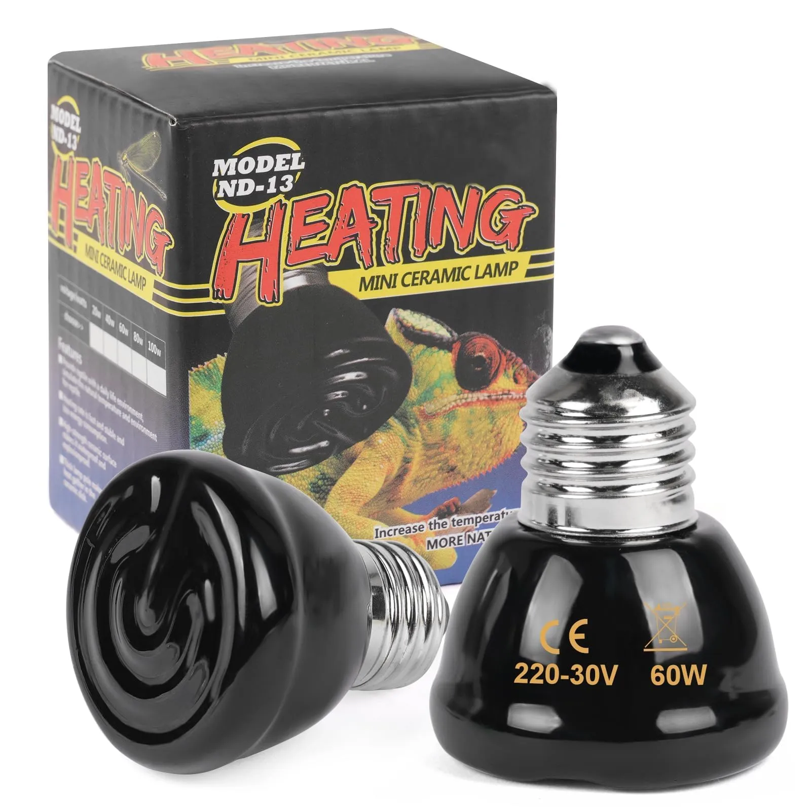 Adiwo Lampada Riscaldante in Ceramica per Rettili, 60W, E27 (Confezione da 2)