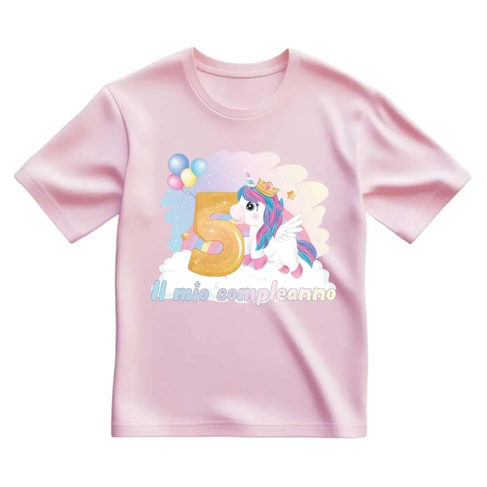 T-shirt Compleanno Unicorno Rosa - 5 Anni