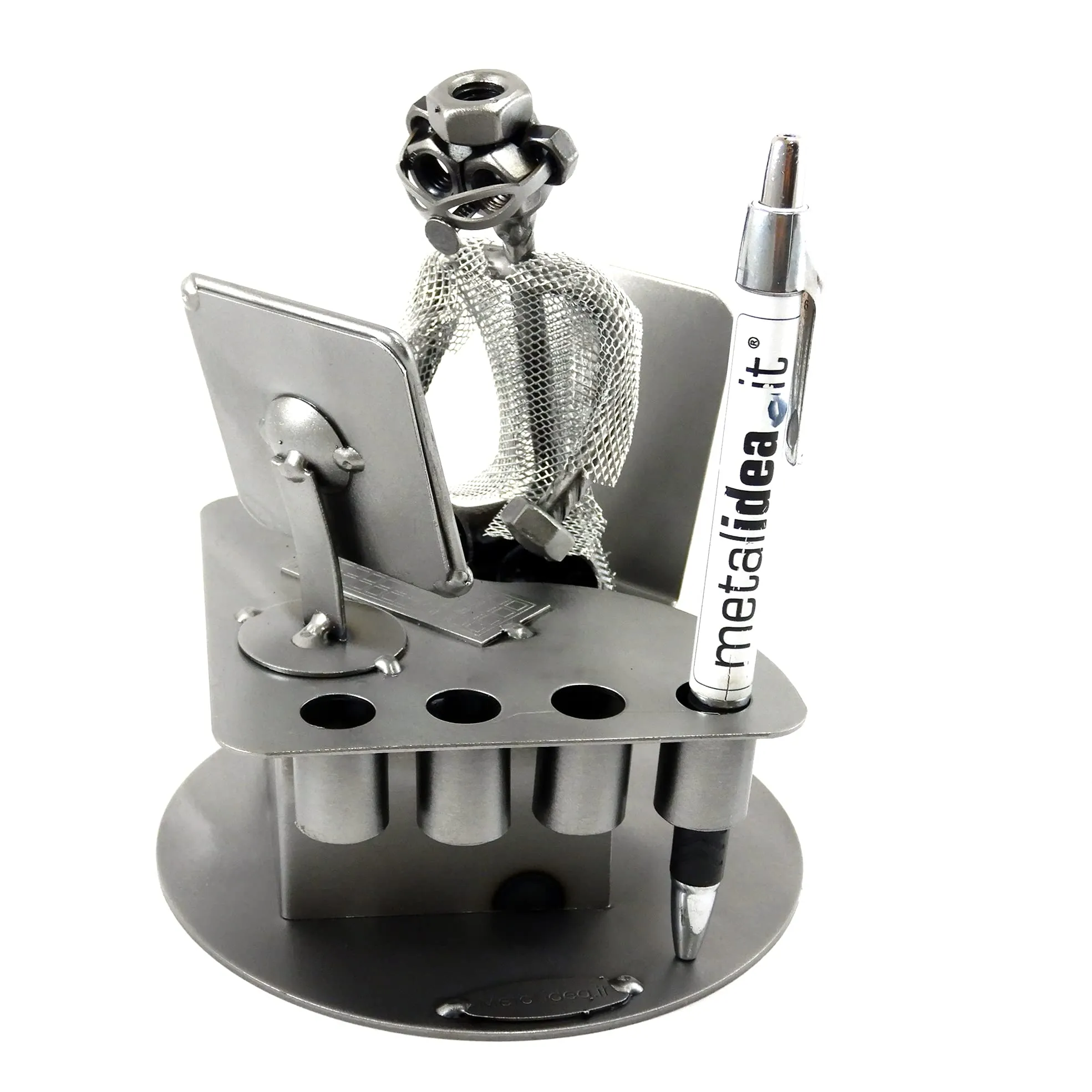 Scultura in Metallo "Ragioniere" con Porta Penne - Metal Idea