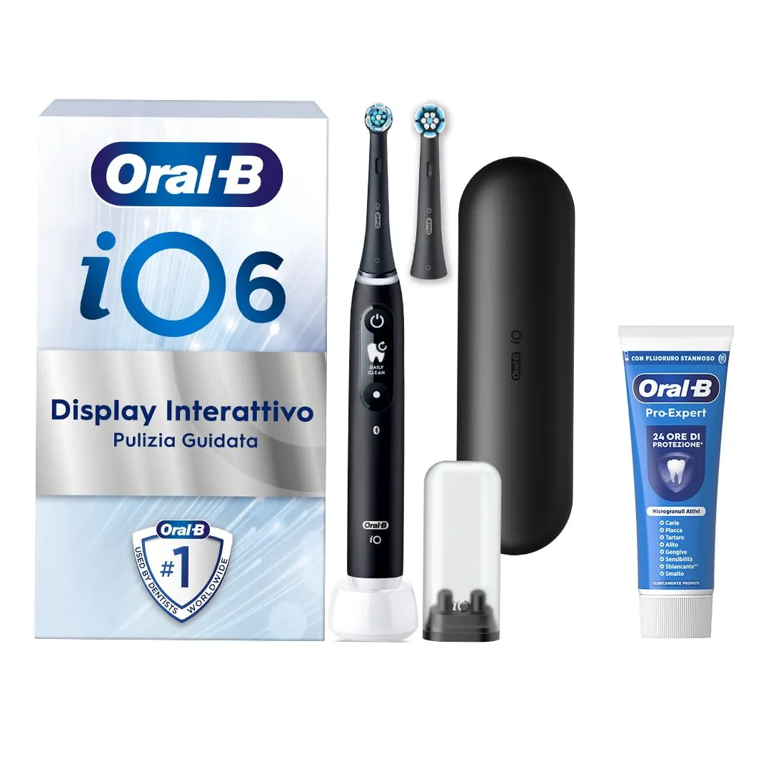 Oral-B iO 6N Nero - Spazzolino Elettrico Ricaricabile con Accessori e Dentifricio