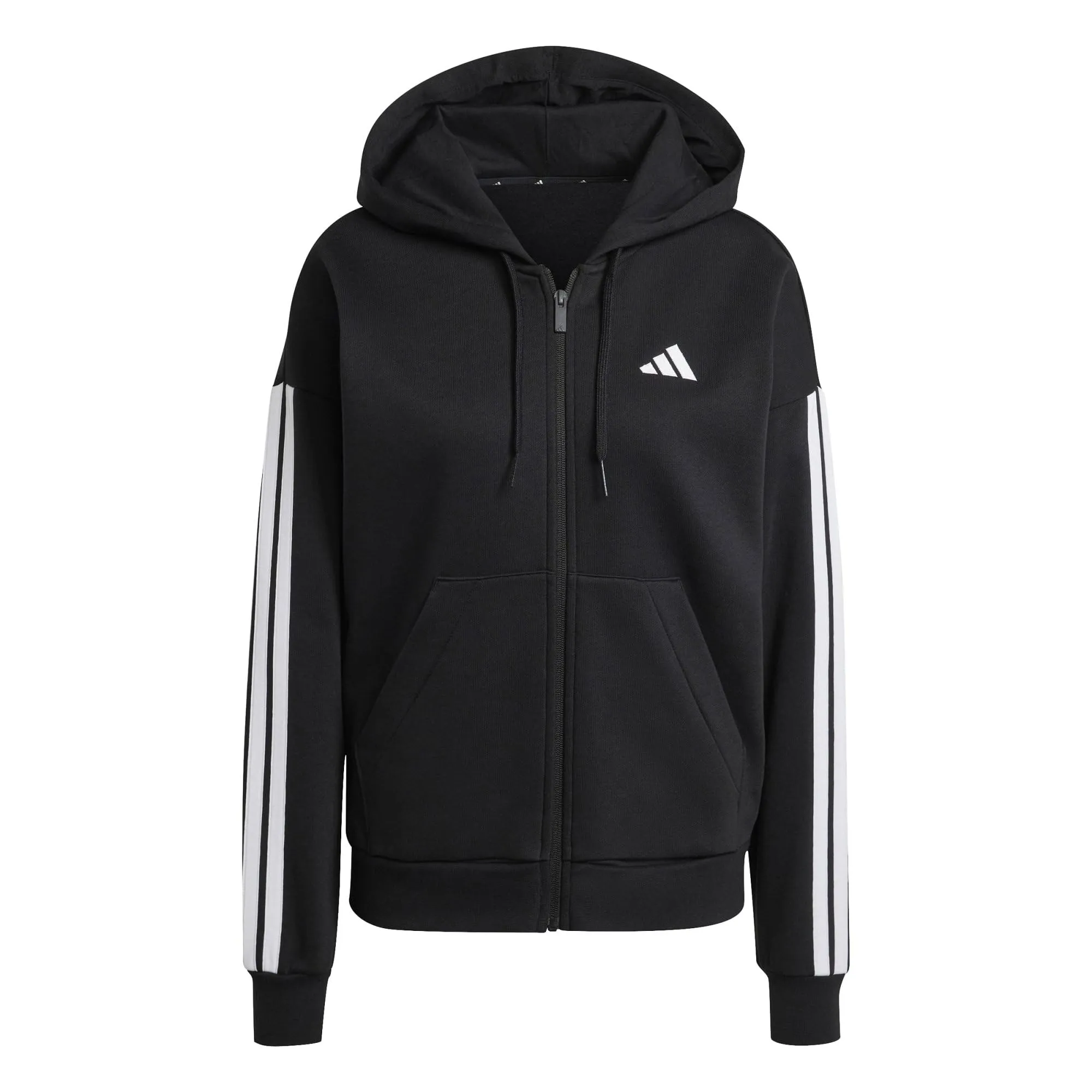 Adidas Essentials 3-Stripes Full-Zip Fleece Hoodie Donna - Nero