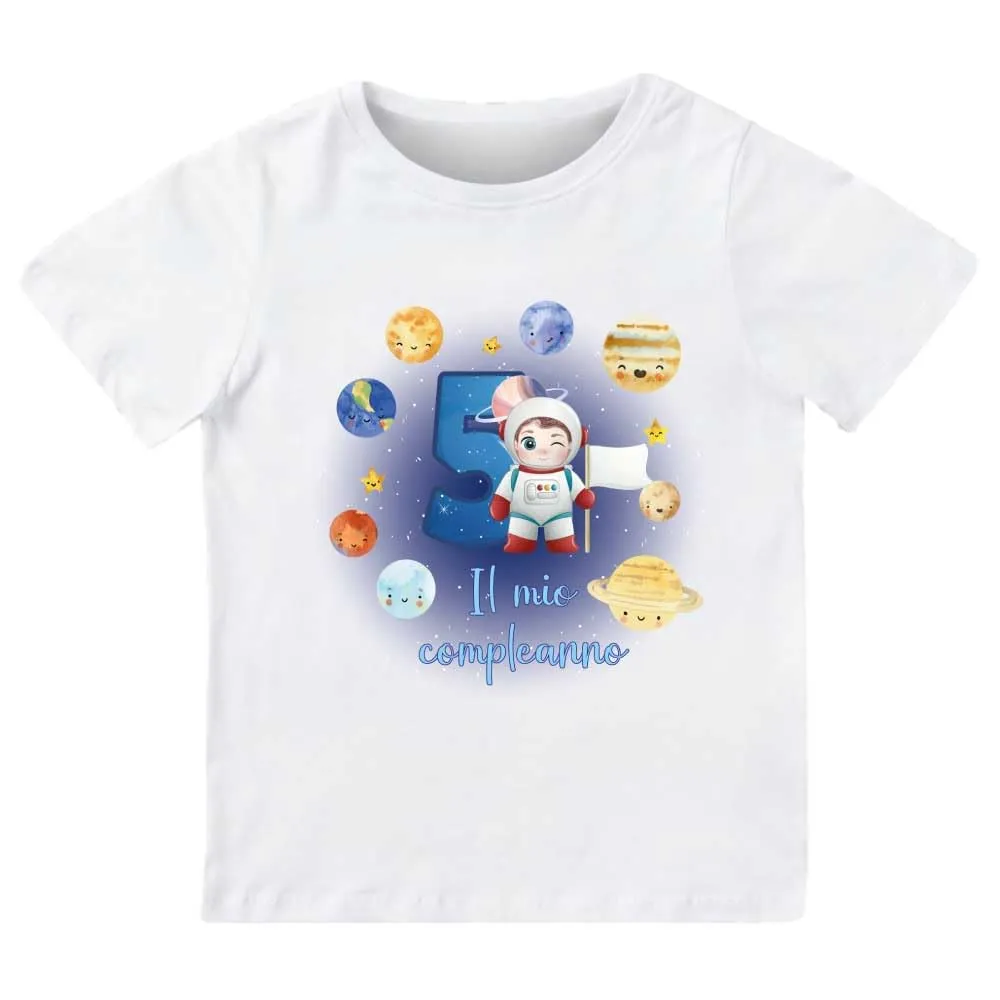 T-shirt Compleanno 5 Anni Tema Spazio Astronauta - Cotone Premium