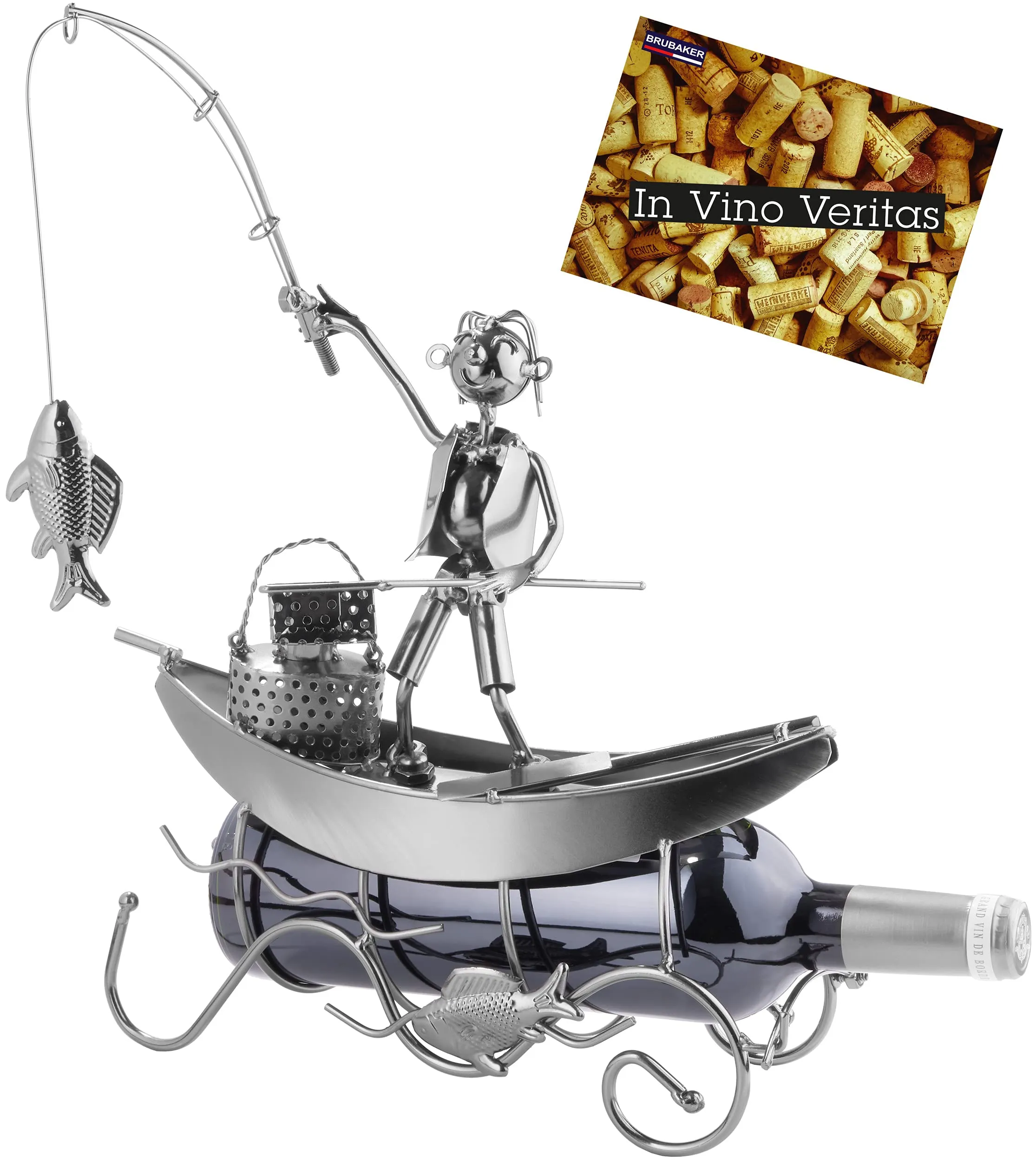 Brubaker Portabottiglie Design Pescatore su Barca - Idea Regalo Originale