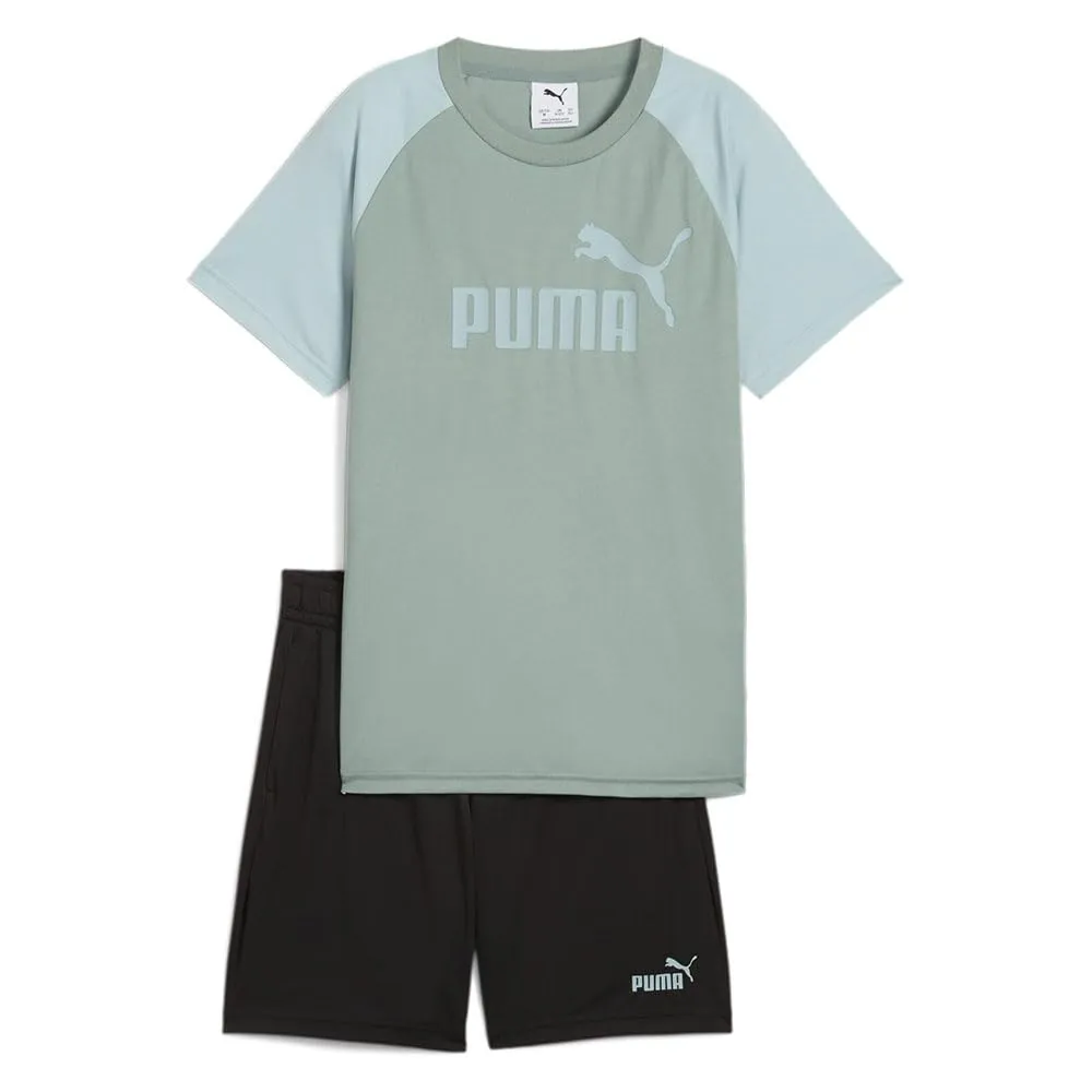 PUMA ESS No.1 Logo Poly Tee and Shorts Set B - Tuta Sportiva Bambino Green Moon