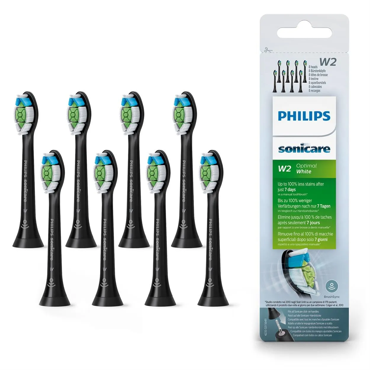 Philips Sonicare W2 Optimal White Standard - Testine Nere (8 pezzi)