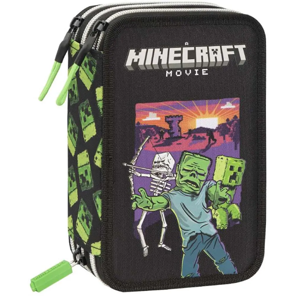 Astuccio Scuola 3 Zip Minecraft - Set Completo 48 Pezzi