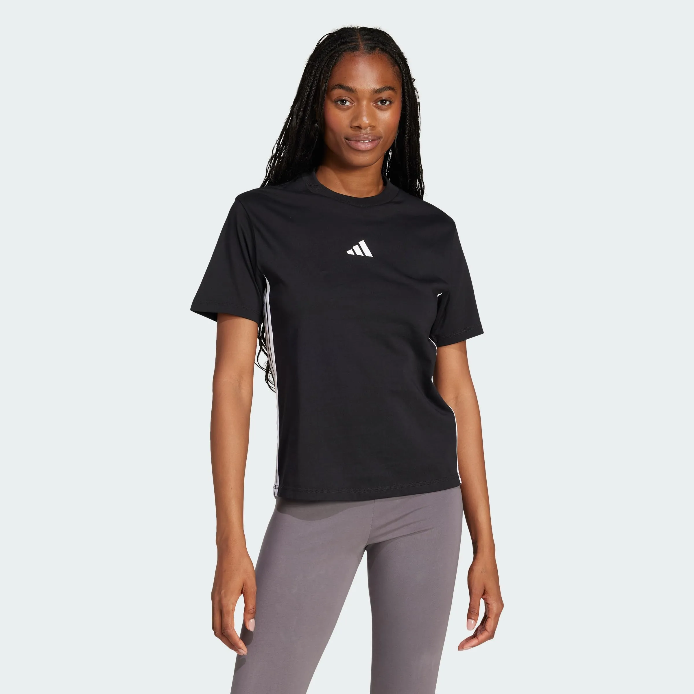 Adidas Essentials 3-Stripes Cotton T-Shirt Donna Nera/Bianca