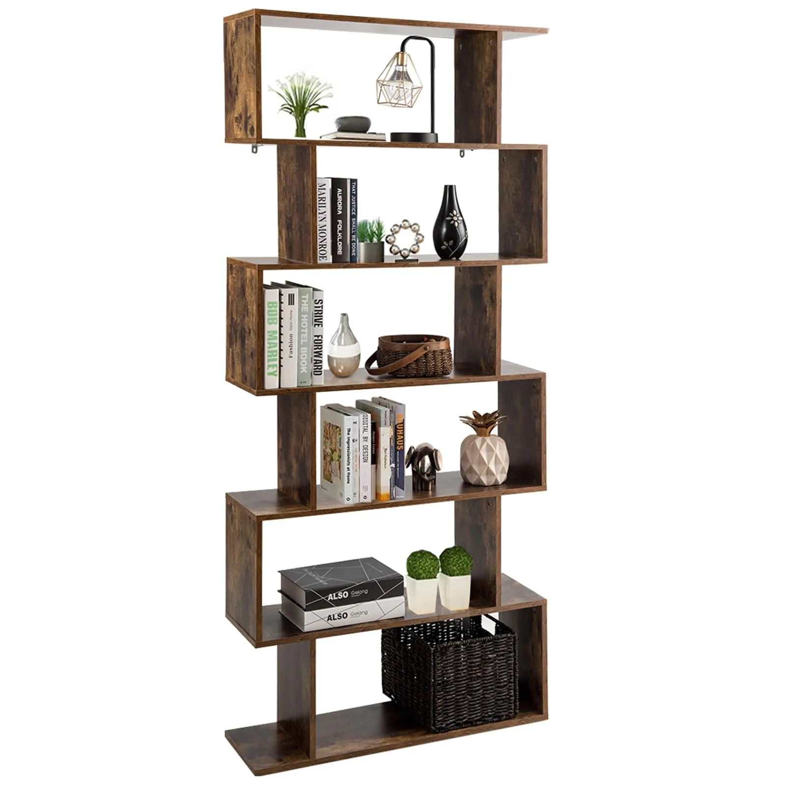 Libreria in Legno a 6 Ripiani COSTWAY - Design Moderno e Spazio Ottimizzato (Color Caffè)