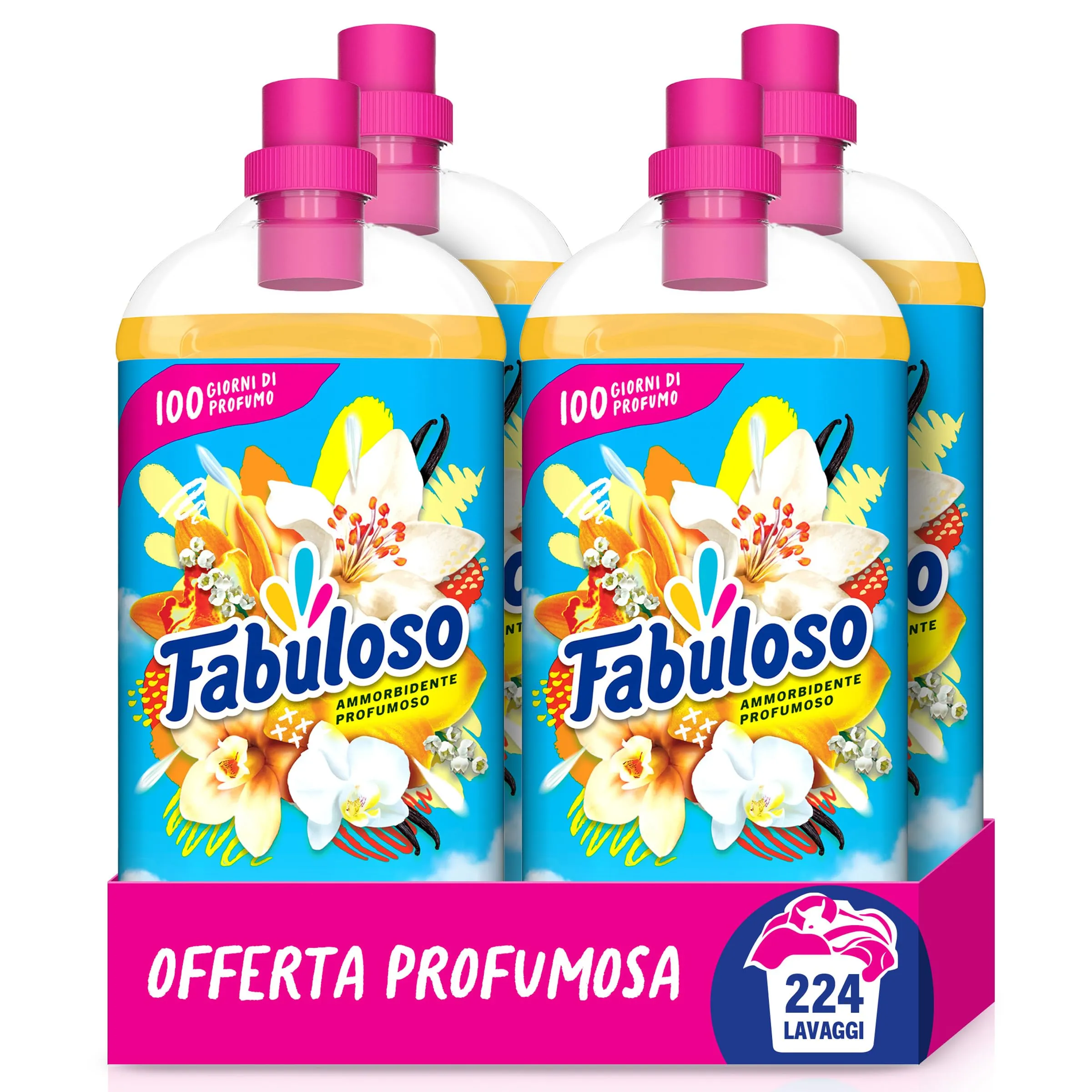 Fabuloso Ammorbidente Concentrato Vaniglia e Orchidea 224 Lavaggi 4x1,25L