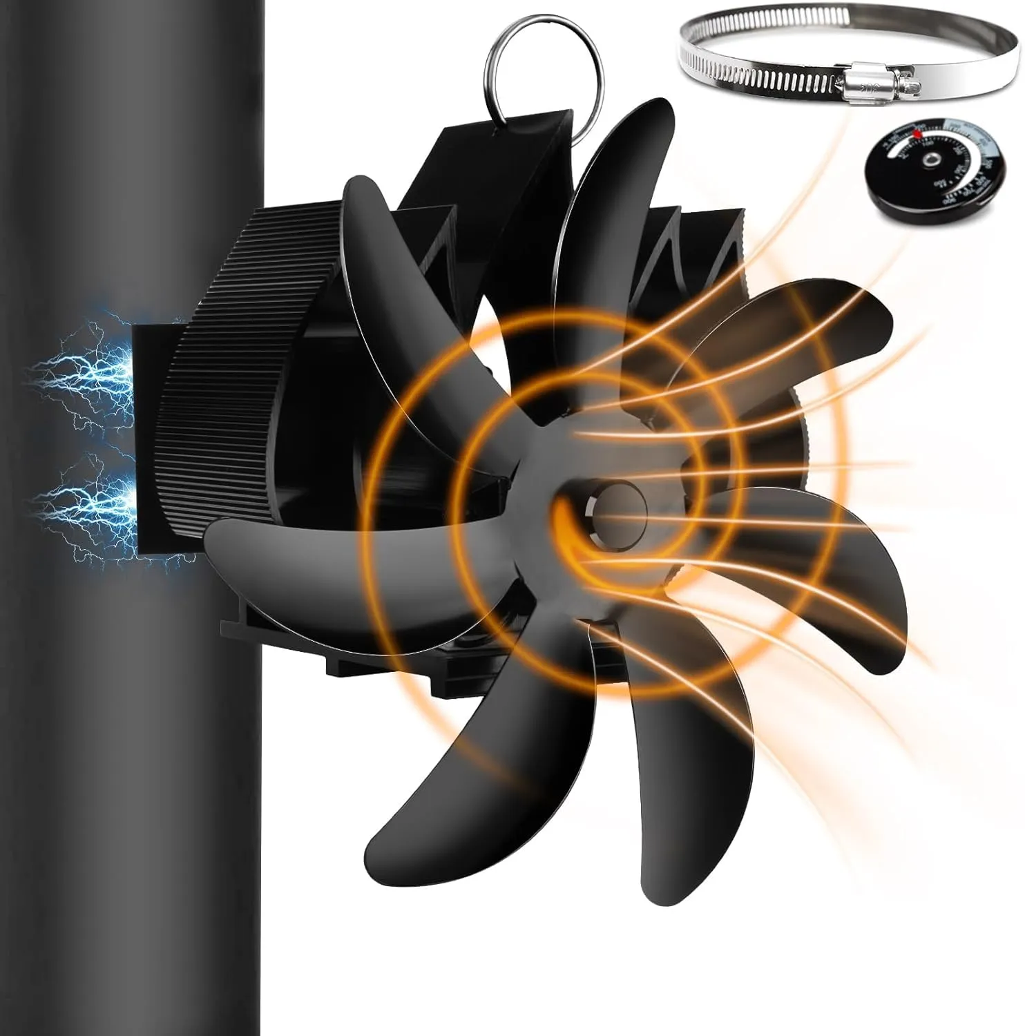 Fwiull Ventola Magnetica per Stufa a Legna a 7 Pale con Termometro