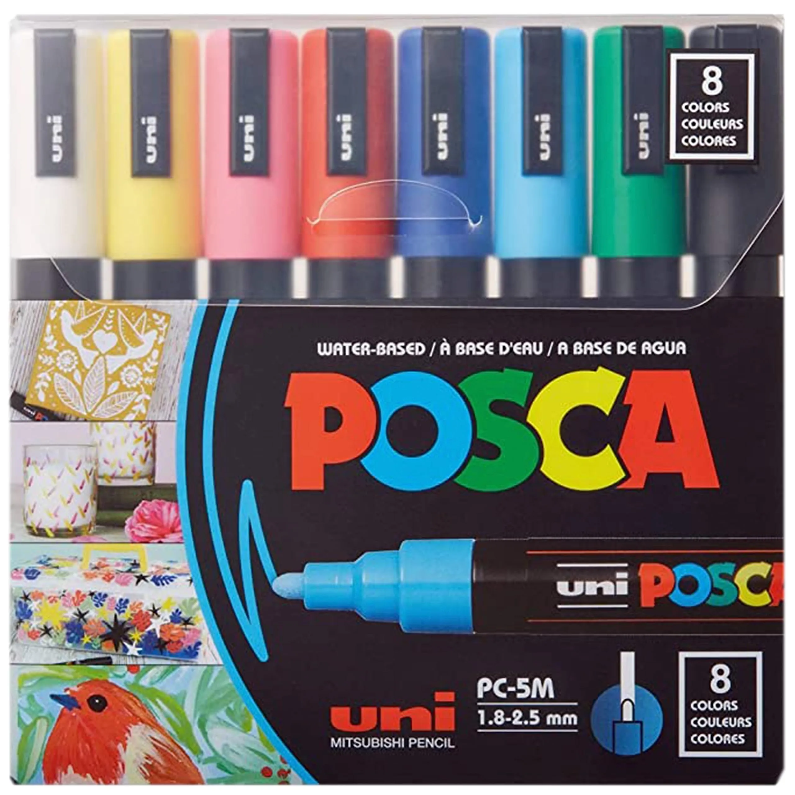 Uni Posca PC-5M Set 8 Pennarelli Punta Media Colori Base