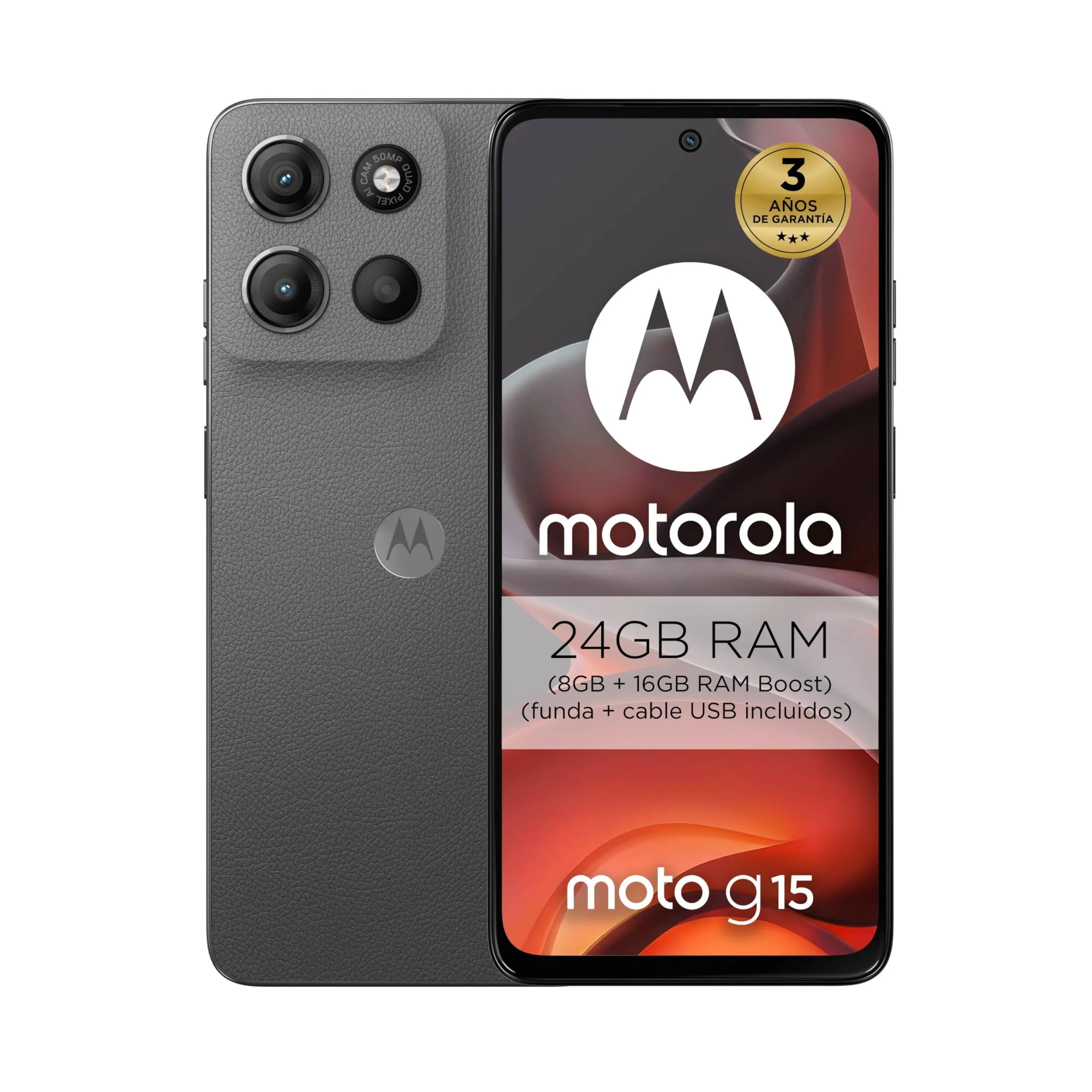 Motorola Moto G15 Grigio - 24GB RAM, 512GB Memoria, Display FHD+ 6.72", Fotocamera 50MP