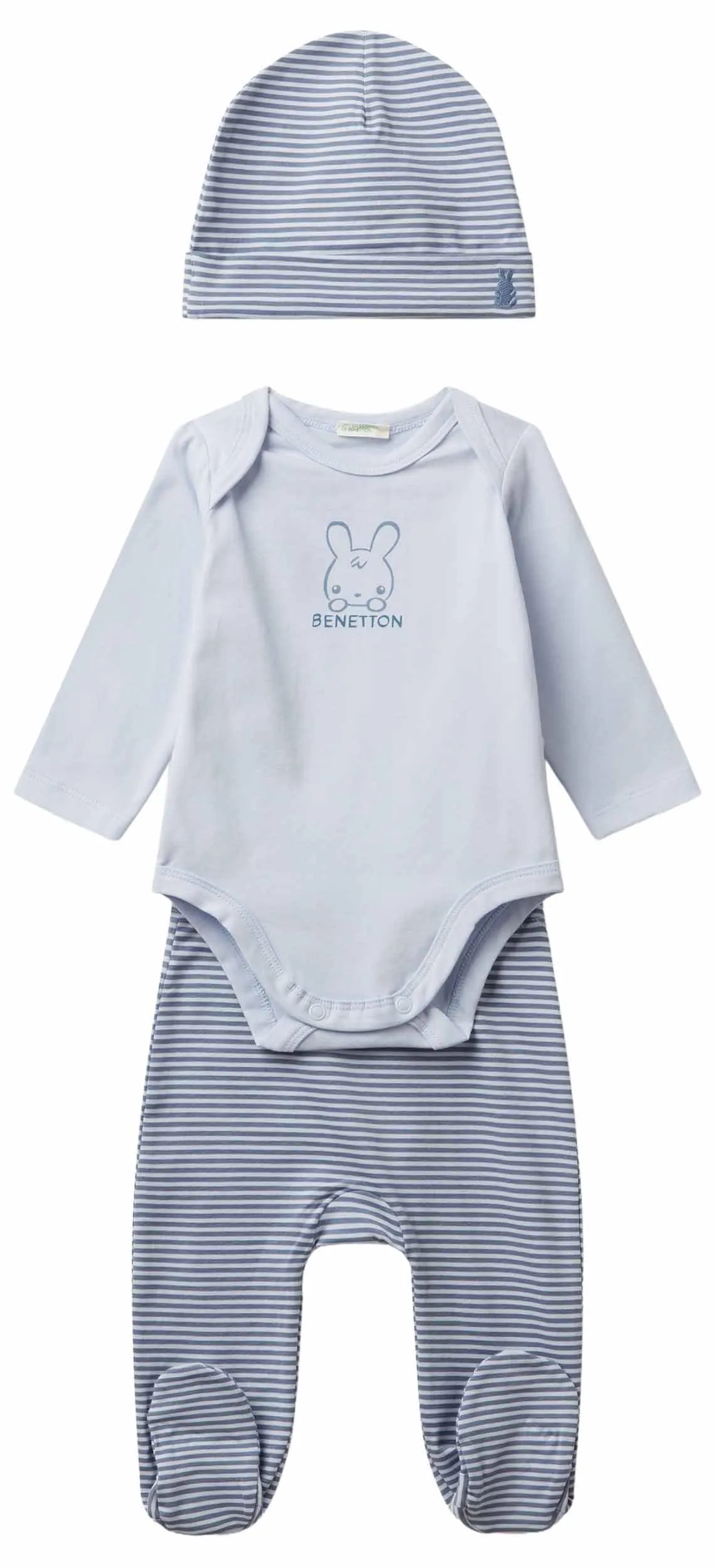 United Colors of Benetton Set Body+Pant+Berretto Blu - Corredino Neonato