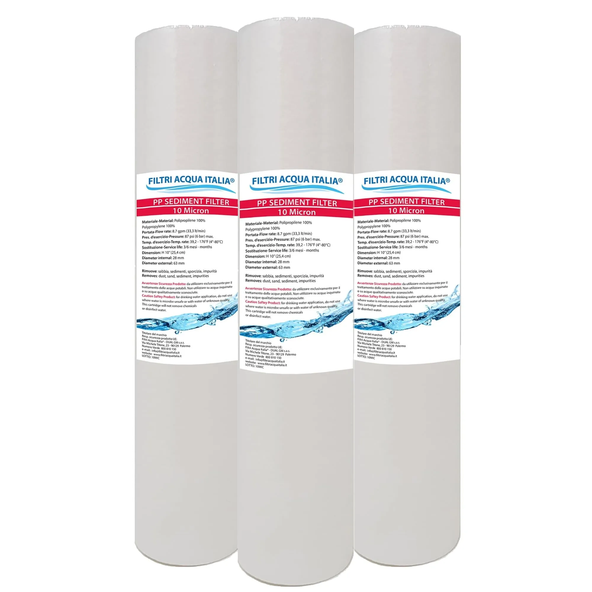 Cartuccia Filtro Acqua 10 Micron 10 Pollici SEDIMENTI - Set da 3 Pezzi