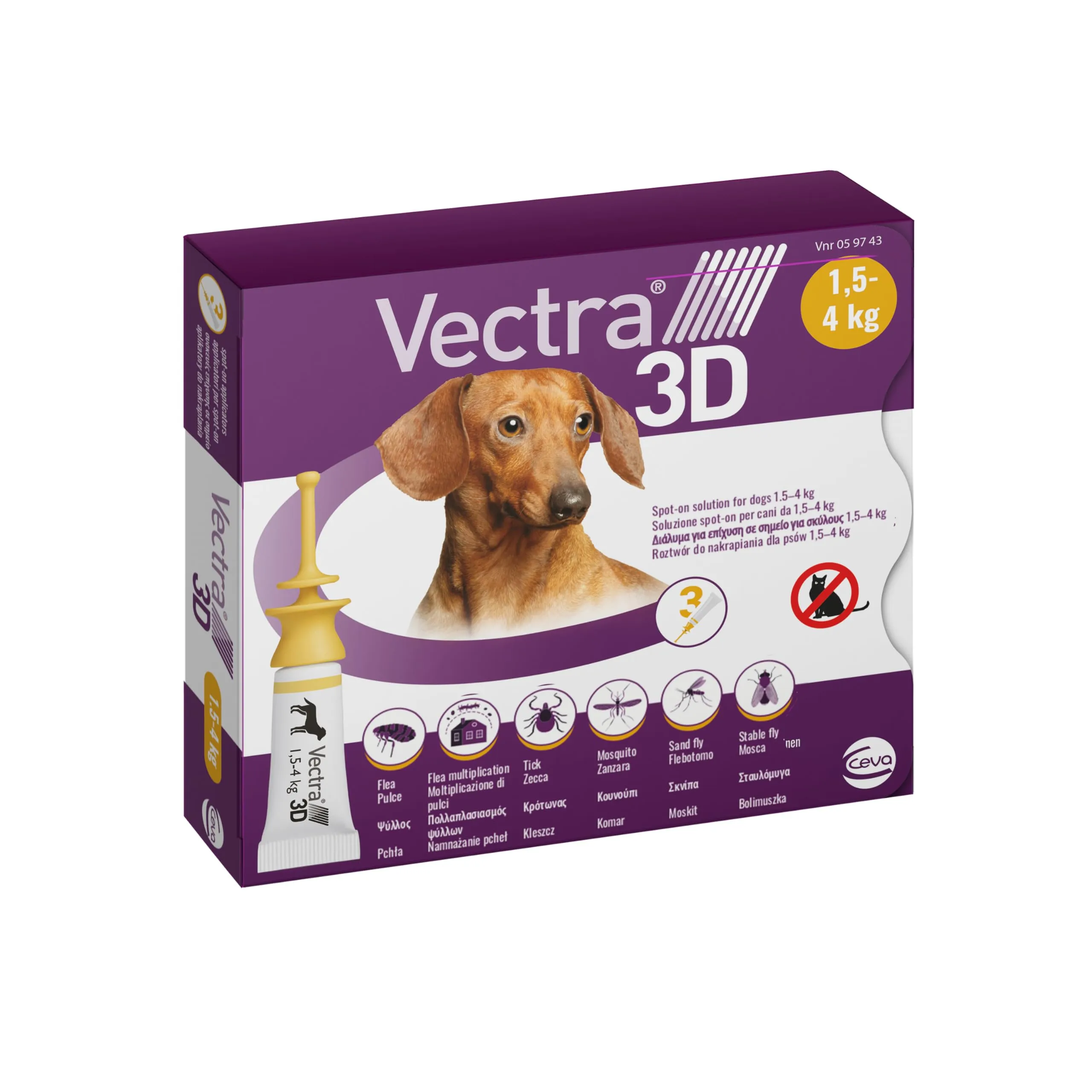 VECTRA 3D Antiparassitario per Cane 3 Pipette 1,5 - 4 kg
