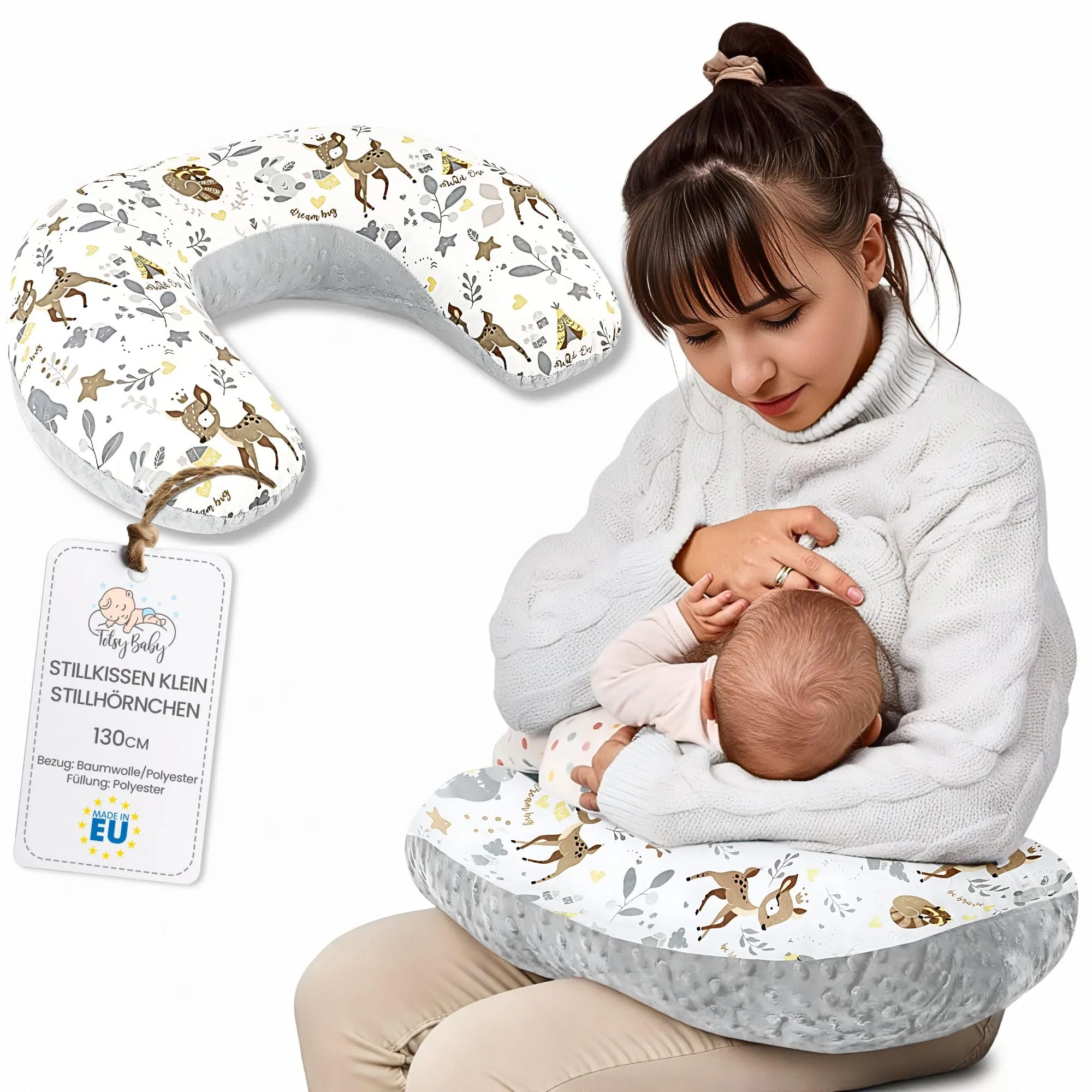 Totsy Baby Cuscino Allattamento e Gravidanza Basic 130 cm - Cervo Grigio