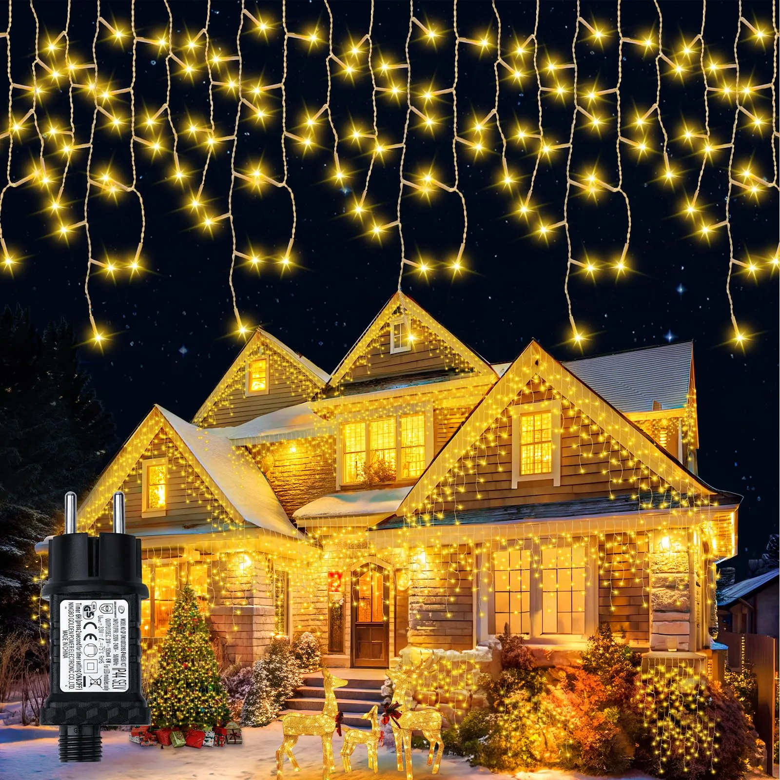 Tenda Luminosa Natalizia da Esterno 6,4+5M, 200 LED Bianco Caldo