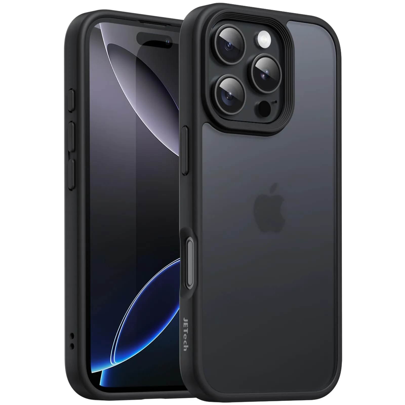 JETech Cover Opaca per iPhone 16 Pro 6,3 Pollici, Protezione Anticaduta Antiurto di Grado Militare, Custodia Cellulare Posteriore Glassata Traslucida, Anti-Impronte (Nero)