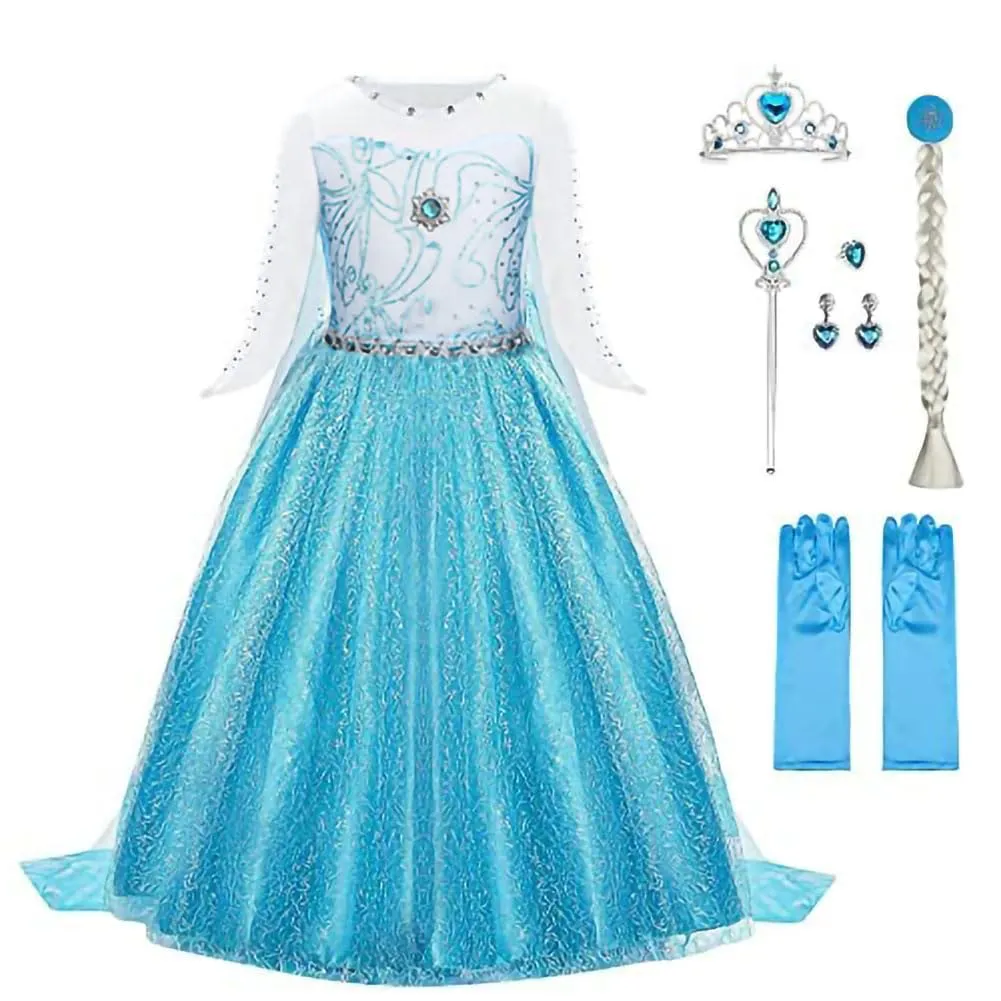 URAQT Costume Bambina, Set da Costume con 6 Principessa Accessori, Abito Fantasia Vestito per Carnevale Cosplay Party Halloween Natale
