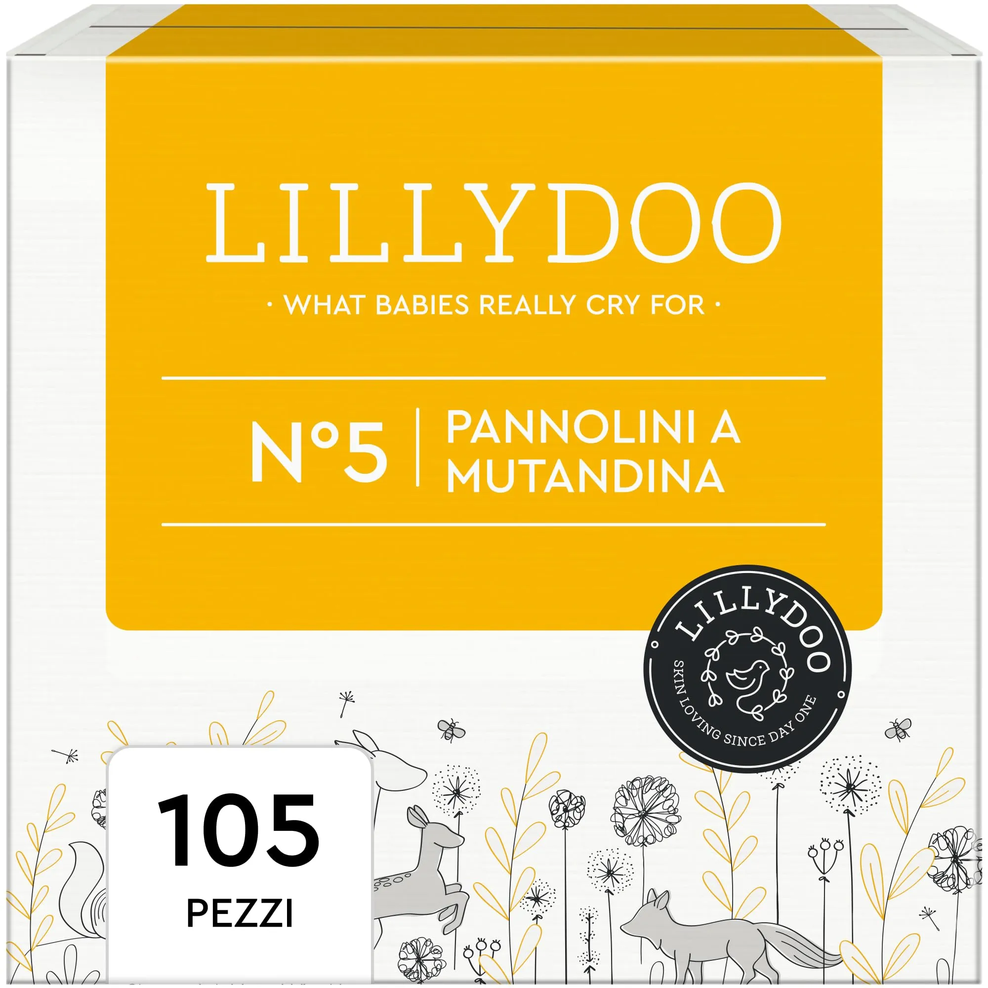LILLYDOO Pannolini a Mutandina, Taglia 5 (12-17 kg), Pacco Mensile (105 pezzi)