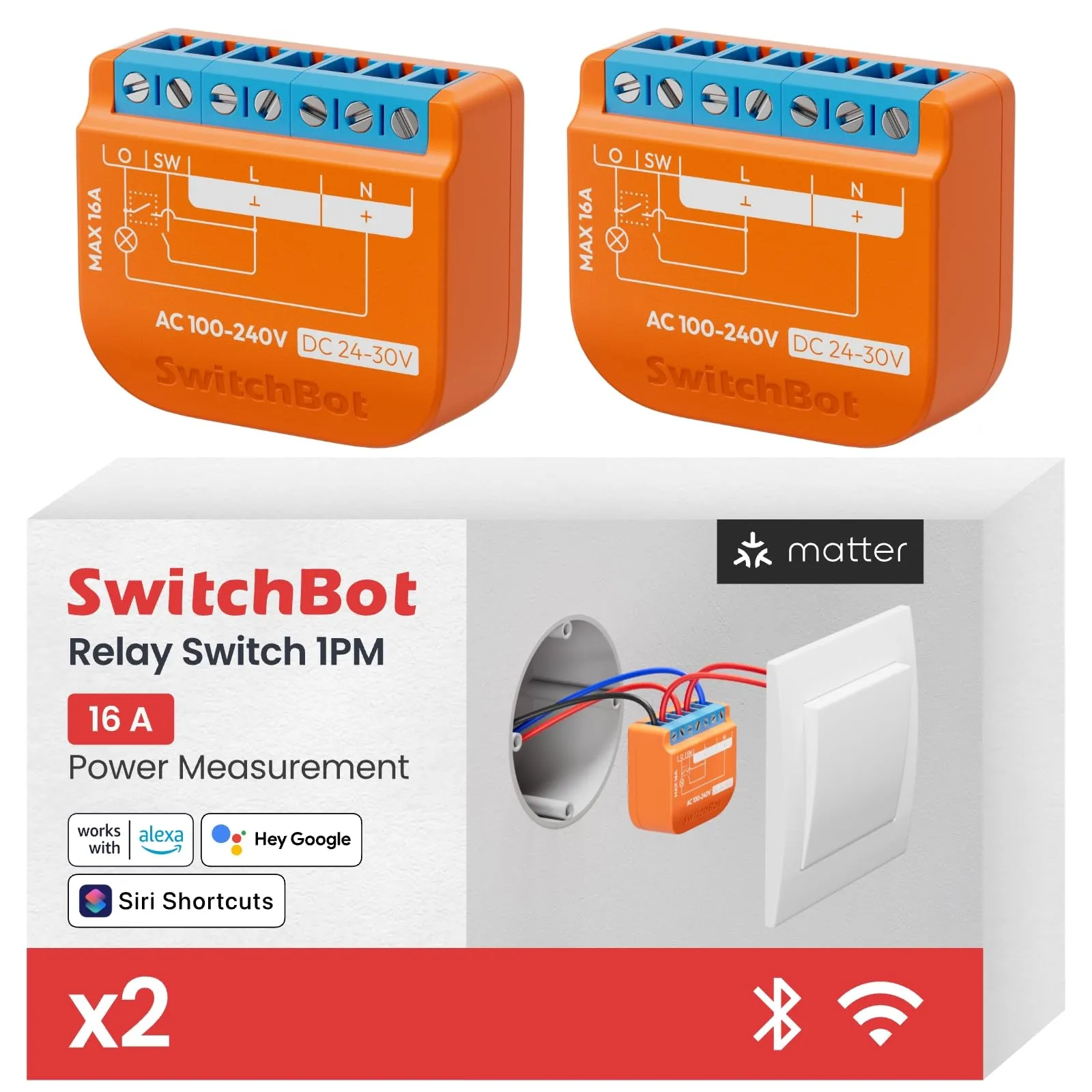 SwitchBot Smart Relay Switch 1PM Intelligente - Confezione da 2