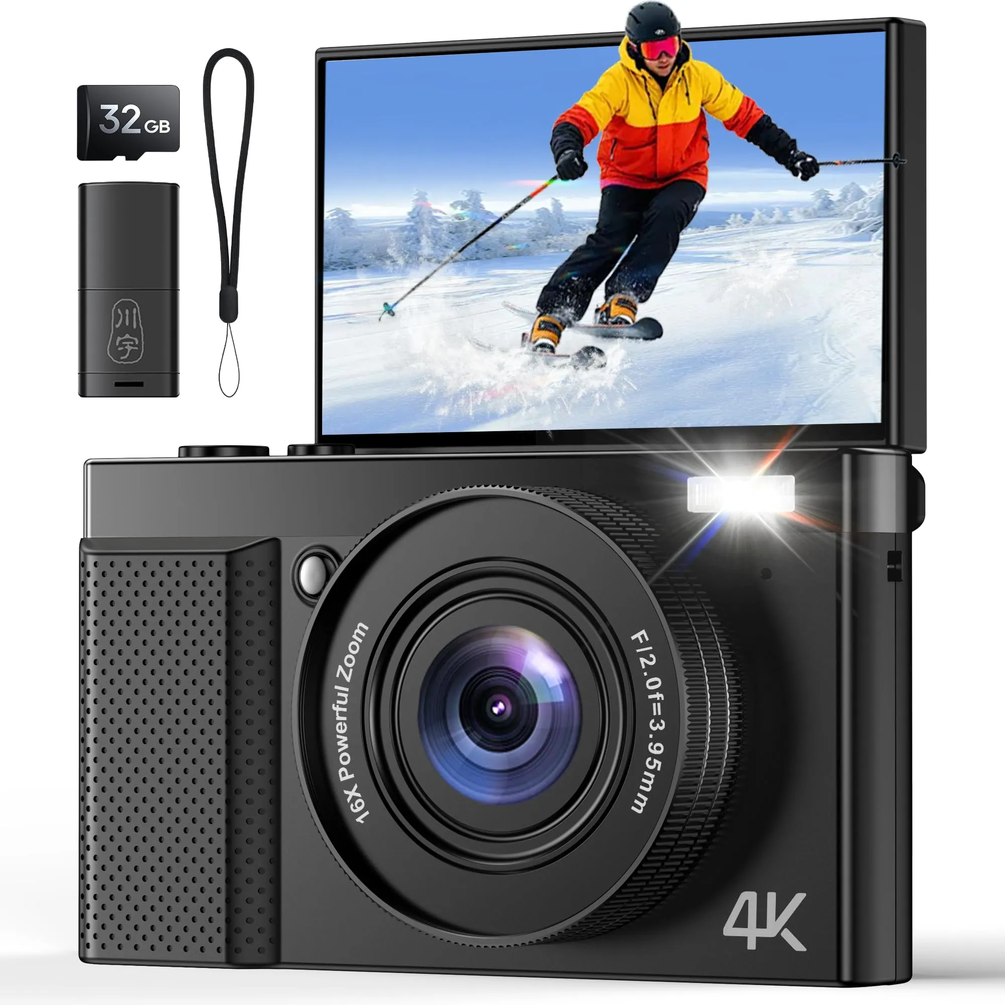 Fotocamera Digitale 4K 64MP con Schermo Ribaltabile e Zoom 16x