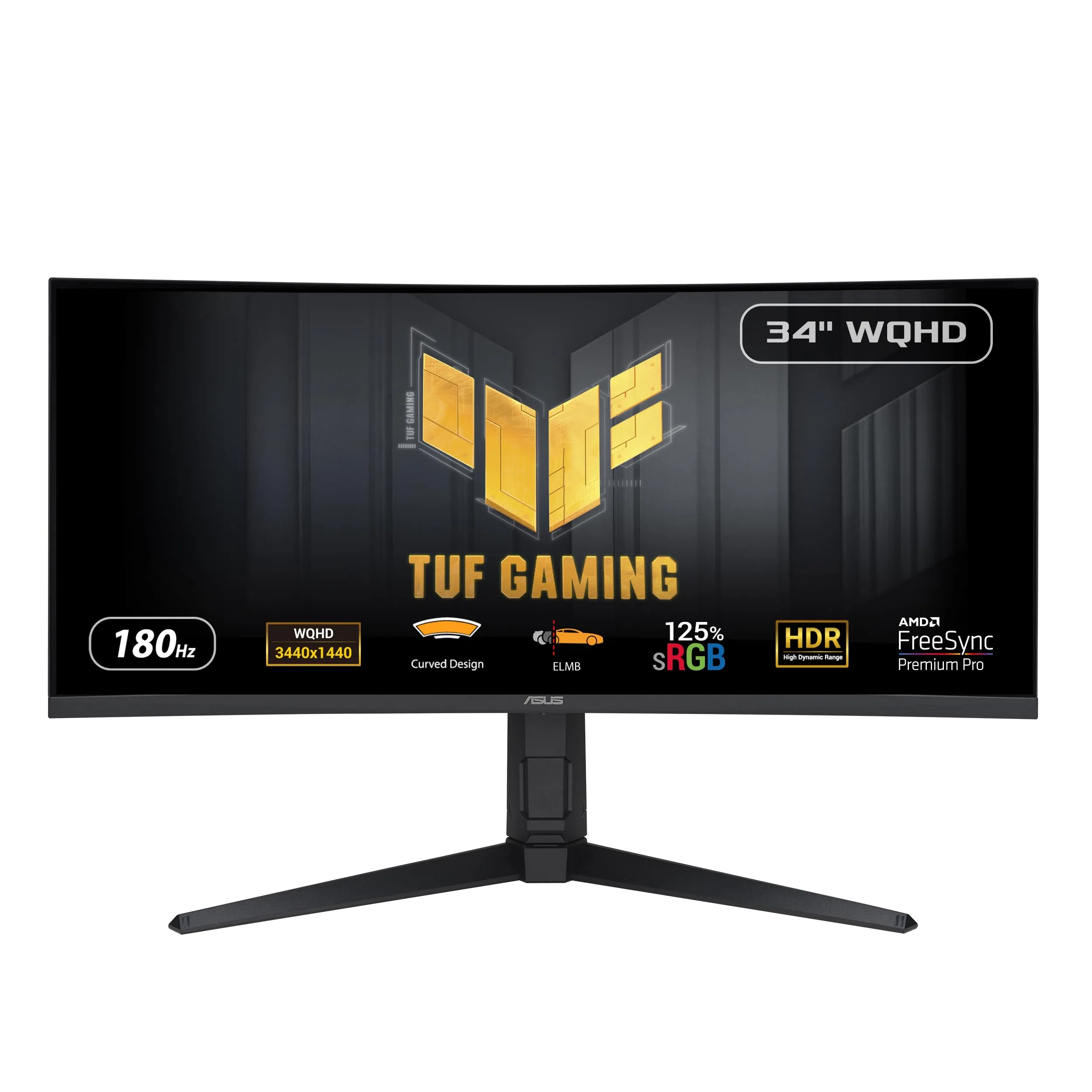 ASUS TUF Gaming VG34VQL3A Monitor Gaming Curvo 34" pollici WQHD (3440 x 1440), 180Hz, 1500R, Extreme Low Motion Blur, FreeSync Premium Pro, 1ms (GTG), 125% sRGB, DisplayHDR 400, DisplayWidget, Nero