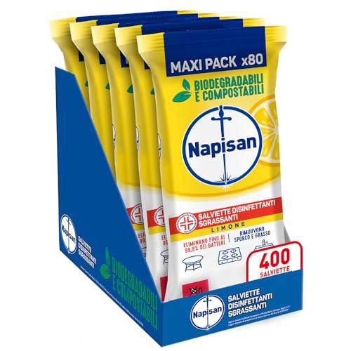 Napisan Salviette Disinfettanti Sgrassanti Limone - 5x80 Biodegradabili
