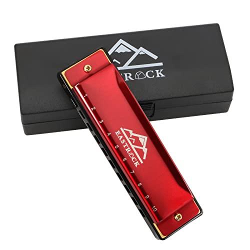 EASTROCK Blues Armonica a 10 Hole, Armonica Diatonica con Scatola Per Adulti, Principianti, Professionisti e Studenti (rosso)