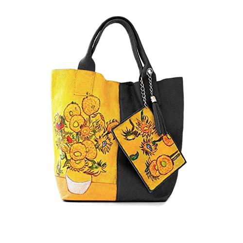 Borsa in pelle dipinta a mano - I GIRASOLI DI VAN GOGH