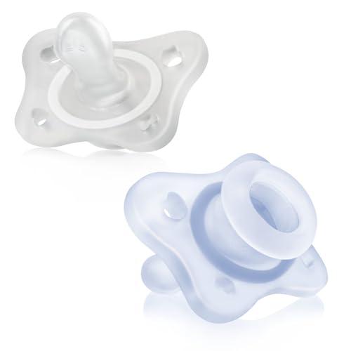 Chicco PhysioForma Ciuccio in Silicone 0-2 Mesi, 2 Pezzi, Set Gommottini 0-2 Mesi, Supportano la Respirazione Fisiologica e Favoriscono il Corretto Sviluppo della Bocca, Blu