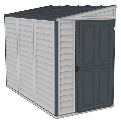 Duramax SideMate 4 x 8 PLUS - Capannone da Giardino in Vinile Grigio Scuro con Porta Laterale e Kit di Fondazione